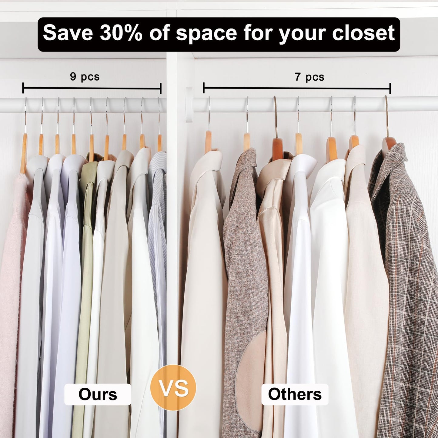 TOPIA HANGER Wooden Hangers 48 Pack, 0.28-inch Slim & Durable Clothes Hangers Space Saving, Natural Wood Hanger with 360°Swivel Hook and Non-Slip Shoulder Notches for Coat,Shirt,Camisole,DressCT51N48