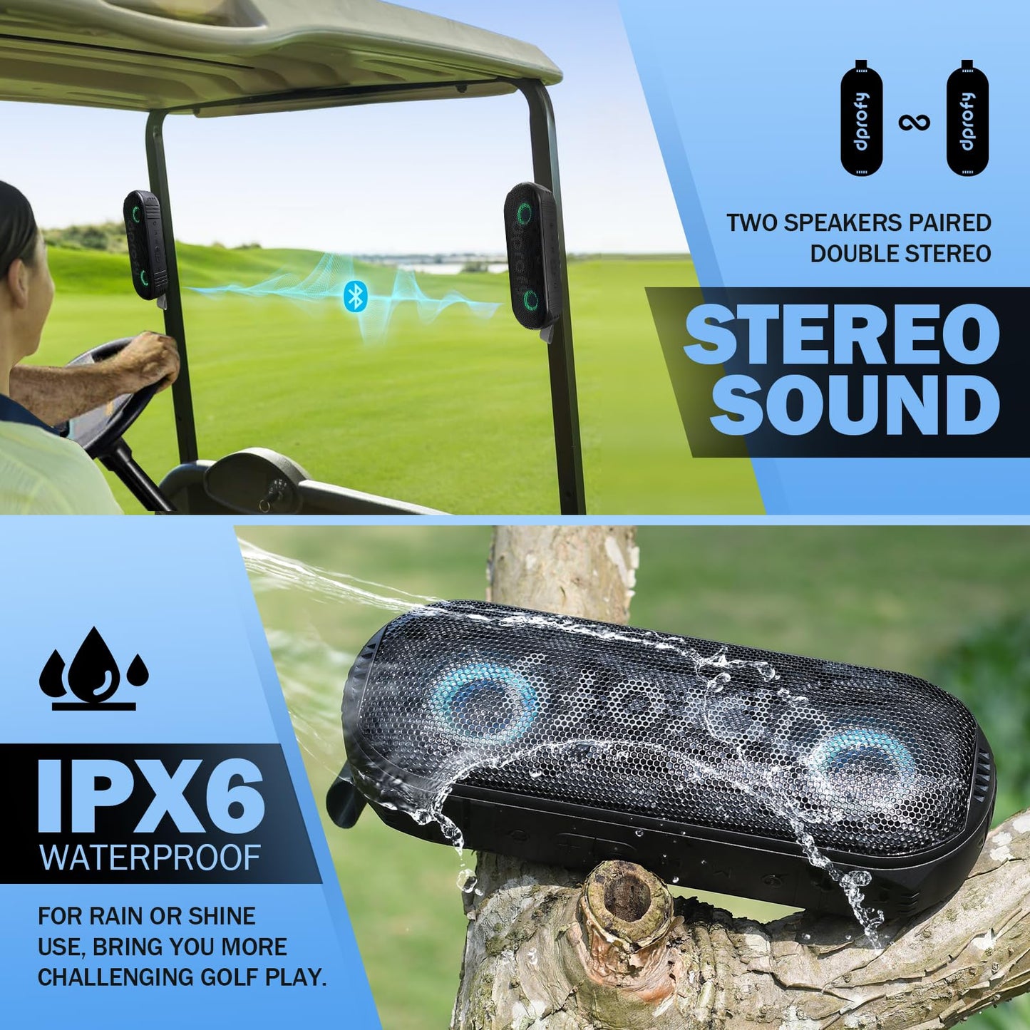 Dprofy New Play 2 Rounds of Golf, Magnetic Bluetooth Golf Speaker Golf Cart Speaker, Stereo Sound Portable Pro Wireless Waterproof Speaker with Rich Bass, Golf Accessories Golf Gifts (with Light)