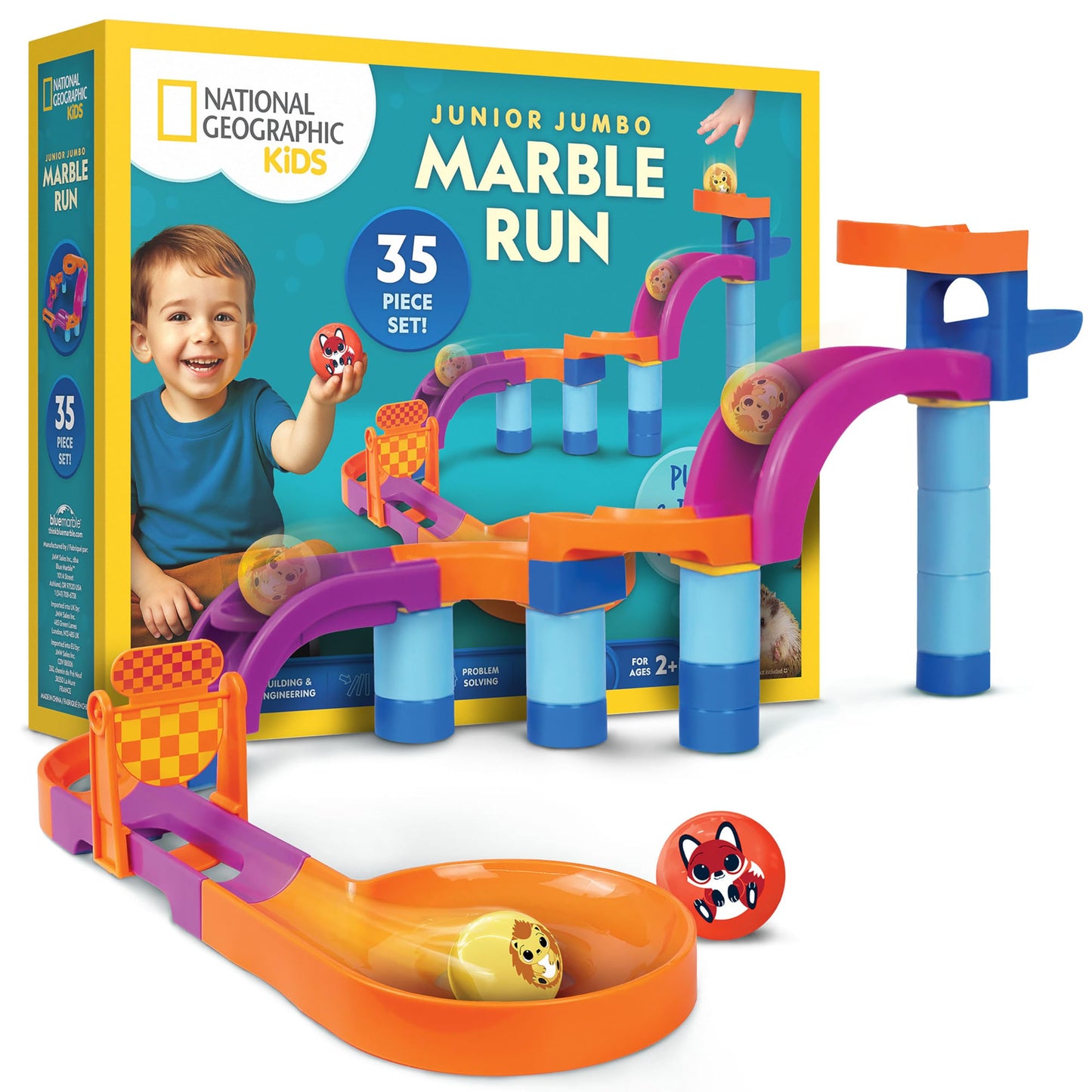 National Geographic Kids Junior Jumbo Marble Run – 35-Piece Ball Drop Toy with Kid-Safe Balls, Buildable Marble Run Maze for Toddlers & Preschoolers Ages 2+
