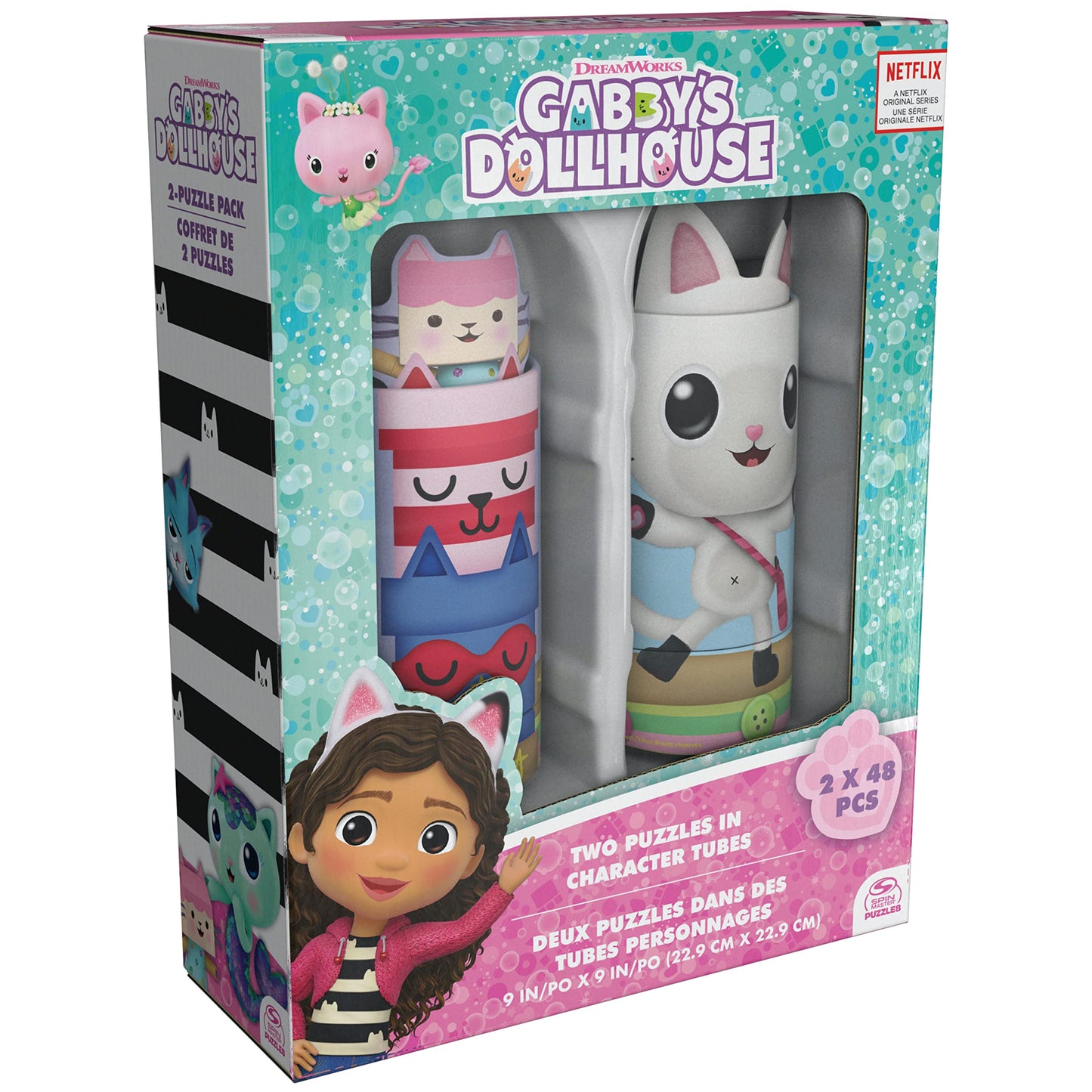 Gabby’s Dollhouse, 2-Puzzle Pack 48-Piece Jigsaw Puzzles in Character Storage Tubes Gabby’s Dollhouse Toys Kids Puzzles, for Preschoolers Ages 4 and up