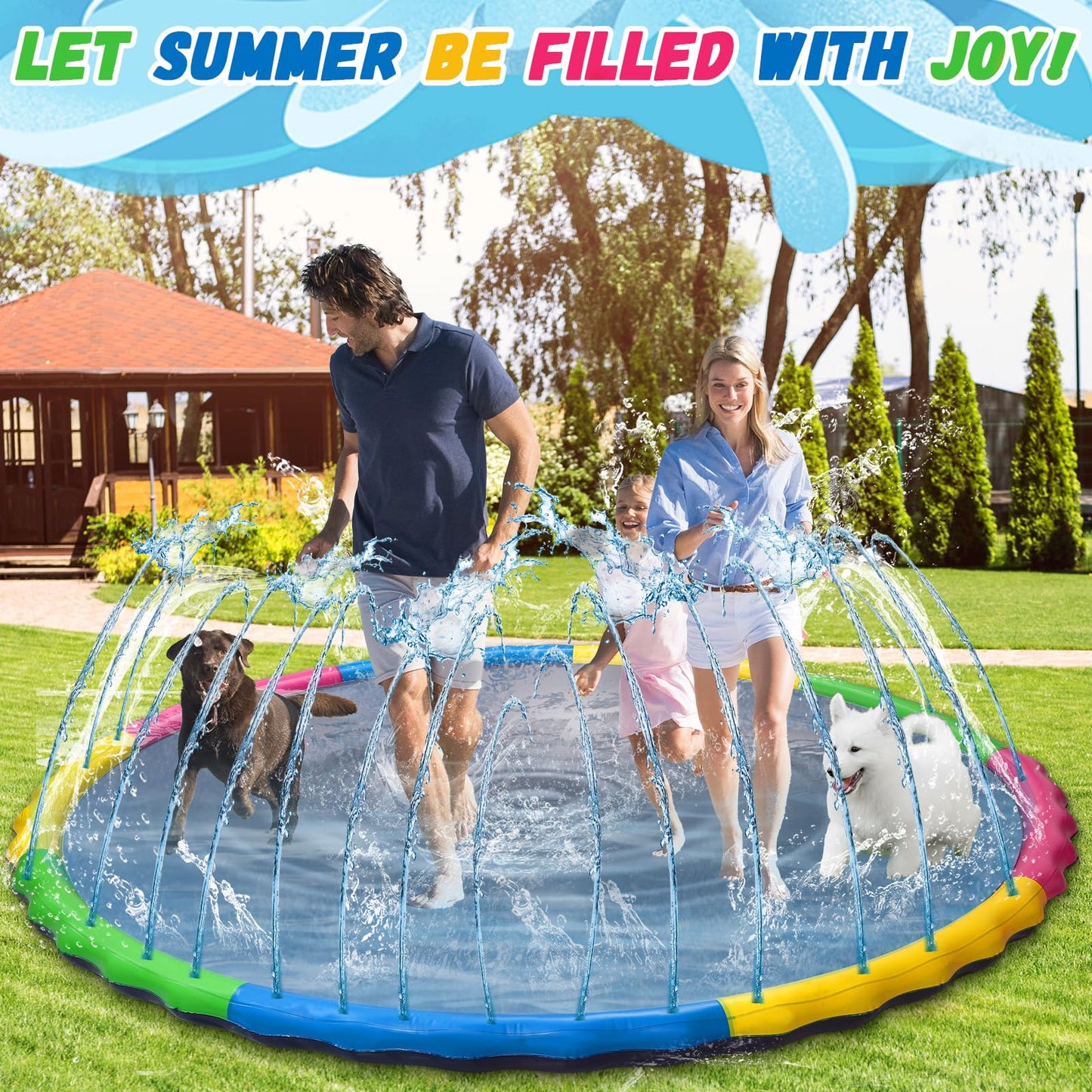 13 ft Giant Inflatable Splash Pad Extra Large 156" 2025 Update Non Slip Pad for Adults Large Dogs Pets Giant Thicken Sprinkler Pool Summer Outdoor Fun Backyard Fountain Play Mat (Cute Style)