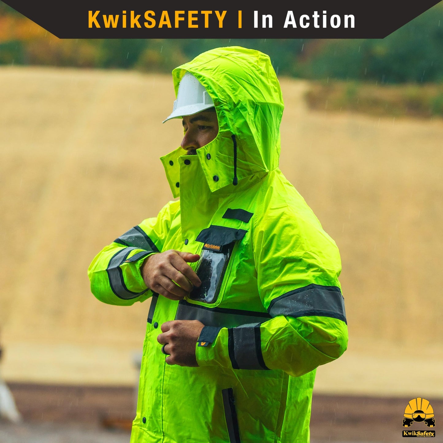 KwikSafety - Charlotte, NC - TORRENT TRENCH High Visibility Rain Gear - 2 PACK - Class 3 ANSI OSHA Reflective Weather Proof Hi Vis Safety Jacket/Yellow Large