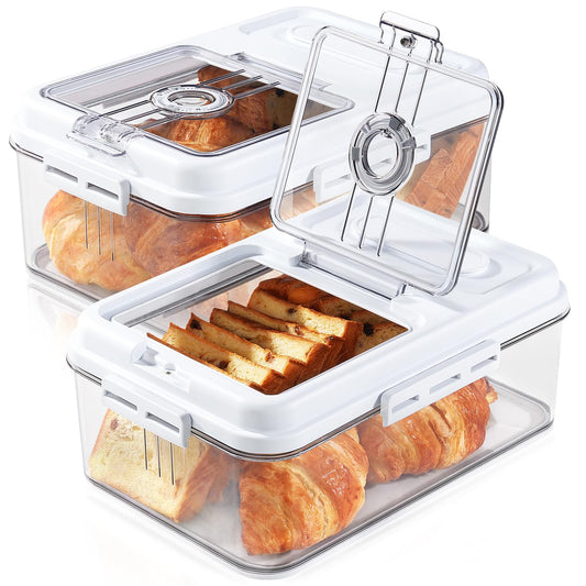 Dynta Bread Box for Homemade Bread for Kitchen Counter Airtight, Time Recording Bread Storage Container with Lid, Bread Keeper for Toast, Bagel, Donut and Cookies, 2 Pack