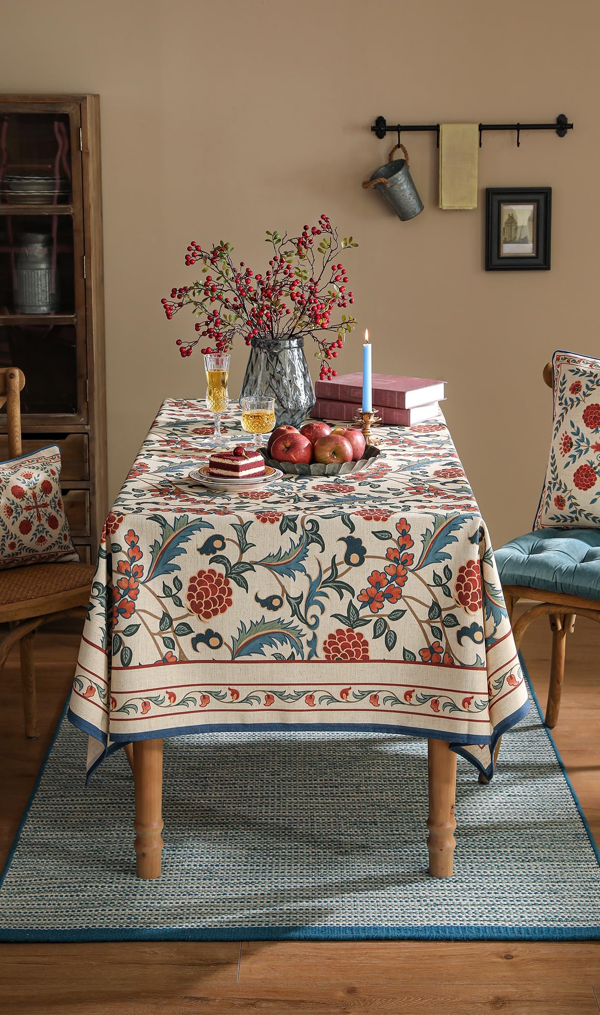patdrea French Linen Pattern Tablecloth Soft Durable Floral Table Cloth Designer Kitchen Dining Tablecloth for Rectangular Tables for Parties Christmas 55"x 79"