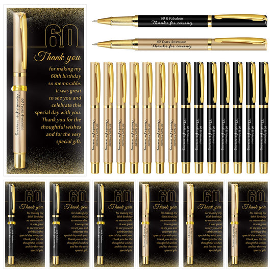 Feifeiya 50 Set 60th Birthday Party Favor for Guest Anniversary Party Favor with Black and Gold Ballpoint Pens and Thank You Cards for Women Men Birthday Anniversary Appreciation Gifts