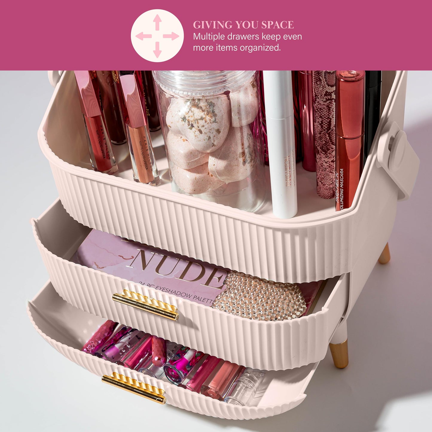 Paris Hilton Makeup Storage Organizer with Lid, Standard, Pink
