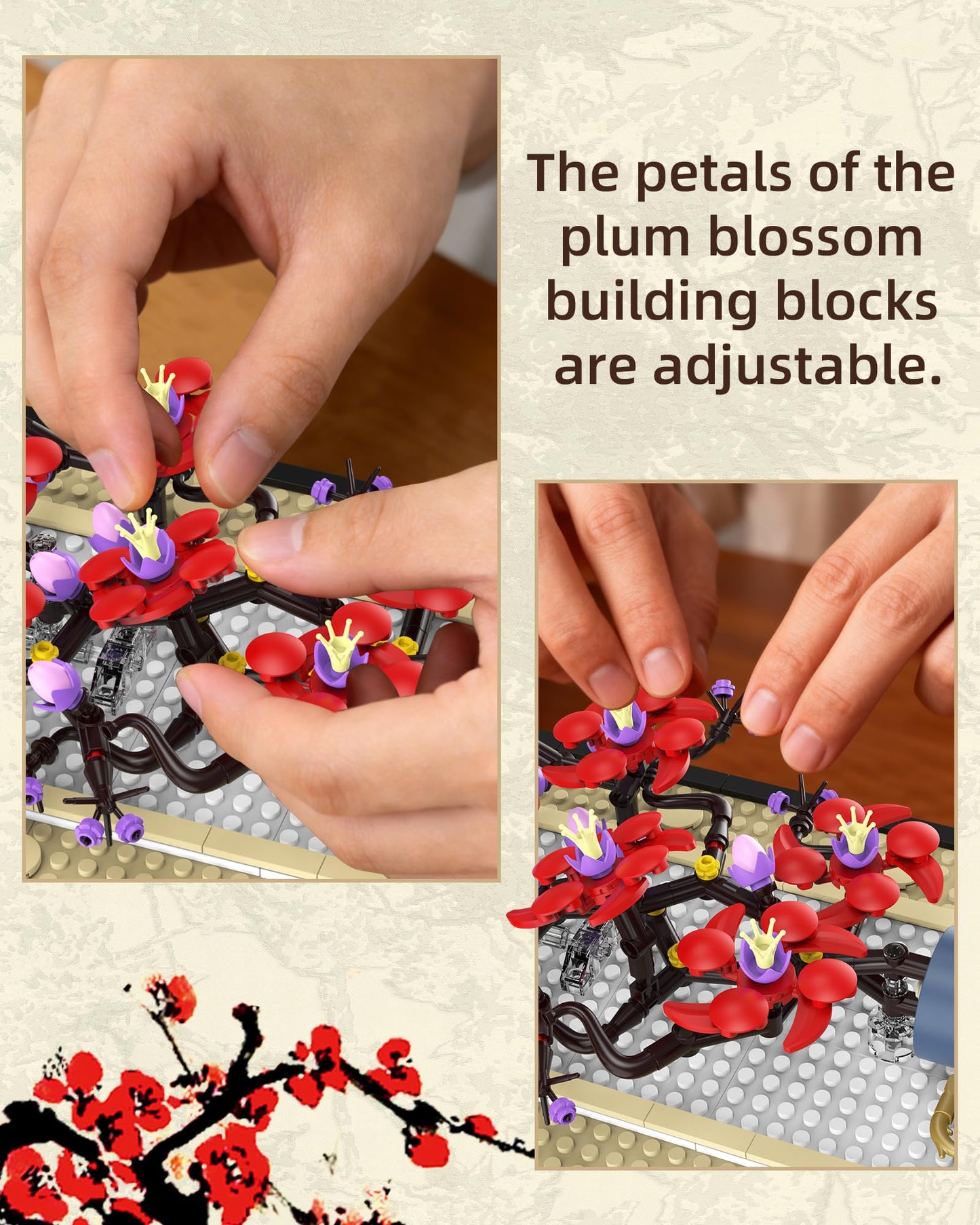 Suplanet Botanicals Plum Blossom Building Set - 3D Wall Art Frame for Botanical Collection & Home Decor Wall Art Architecture Sets, Ideal Gifts for Adult, Kids Ages 8-12 (529 PCS)