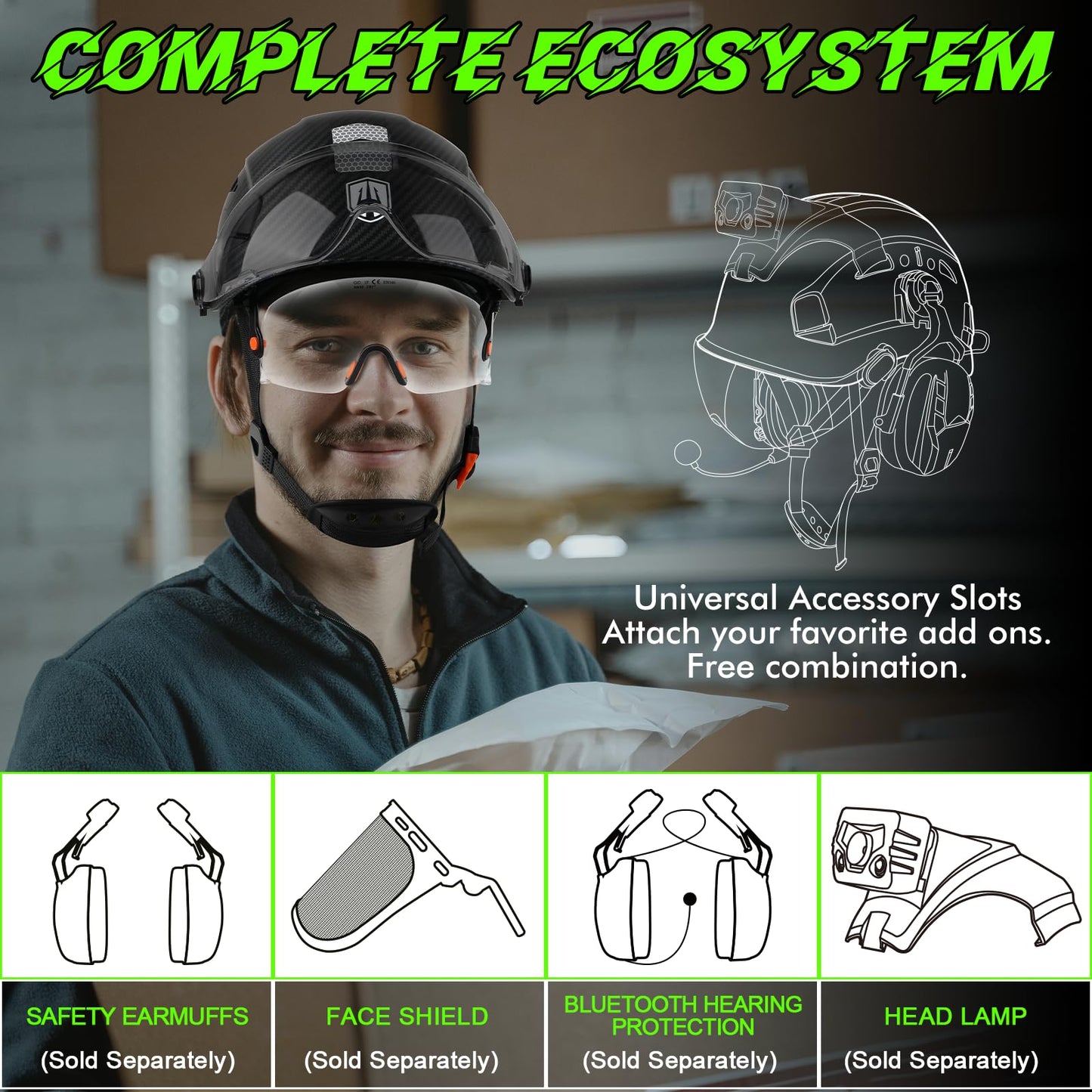 GREEN DEVIL Safety Hard Hat with Tinted & Clear Visor Vented Construction Helmet Cascos de Construccion ABS Work hardhats for Men