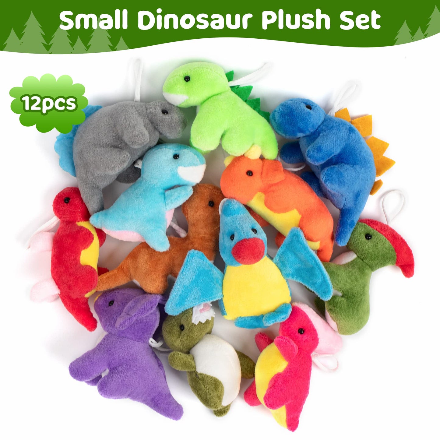 Mocoosy Small Dinosaur Plush Stuffed Animal Set, 12 Pack Mini Soft Dino Figures Bulk for Kids Dinosaur Party Favors, Plushies Kit Goodie Bag Fillers, Toddler Boys Girls Birthday Gifts Carnival Prizes
