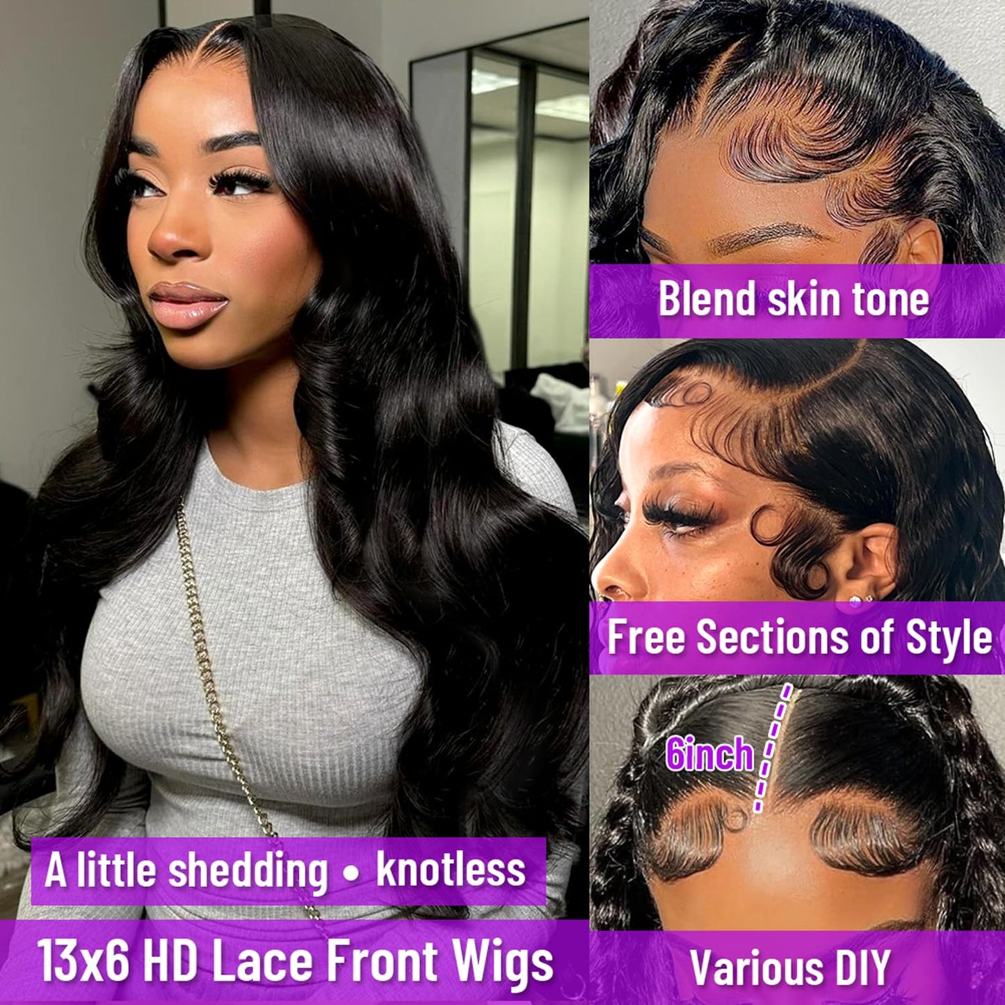 13x6 HD Lace Front Wigs Human Hair Pre Plucked 13x6 Body Wave Lace Front Wigs Human Hair with Baby Hair Brazilian Full Lace Frontal Wig 13x6 Body Wave Wig for Women 180% Density Natural Black 22 Inch