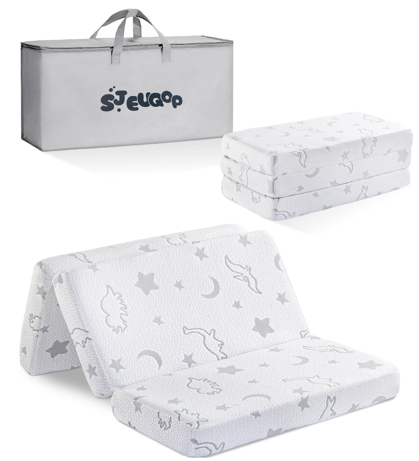 SJEUQOP Trifold Pack and Play Mattress 38"x26", Pack N Play Mattresses with Dual Sided Soft & Firm Memory Foam Foldable Portable Crib Baby Mattress with Washable Cover and Carry Bag