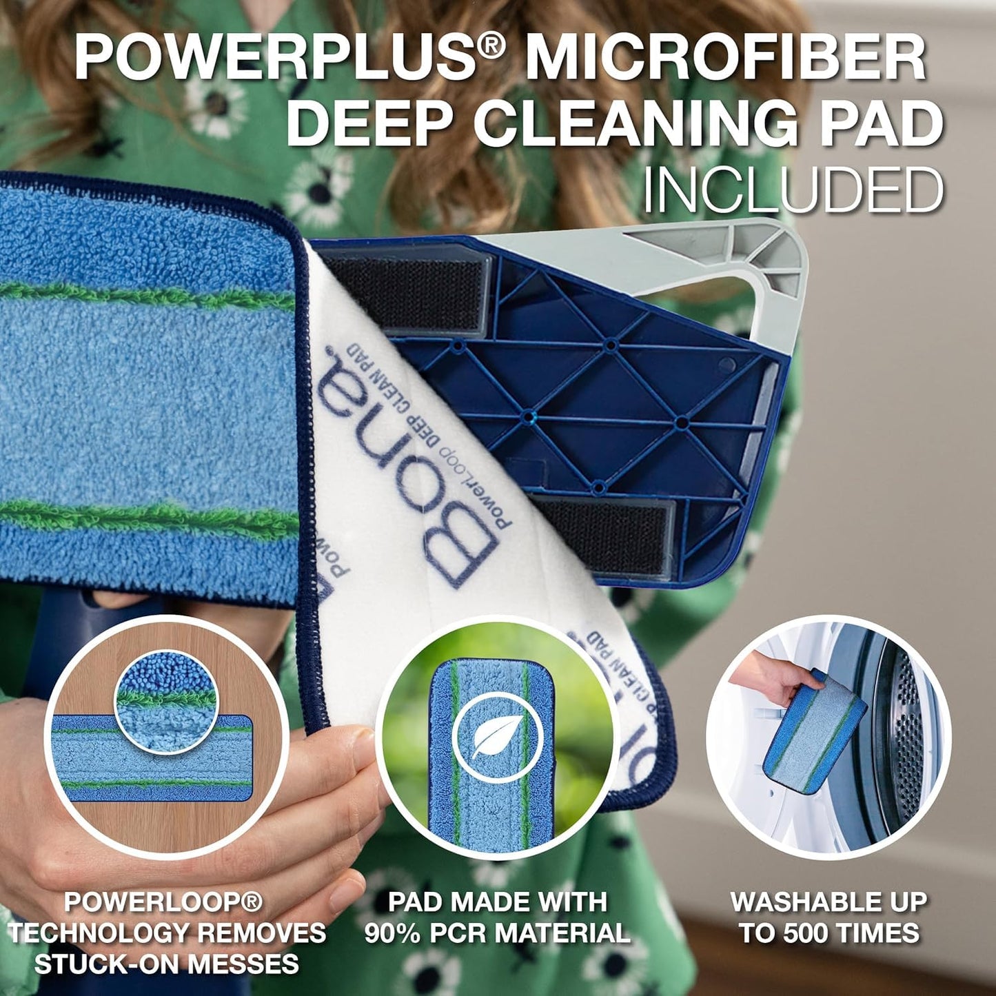 Bona PowerPlus Premium Motion Spray Mop for Hardwood Floors - Includes PowerPlus Hardwood Floor Cleaning Solution and PowerPlus Microfiber Cleaning Pad - Vibrating Spray Mop for Wood Floors