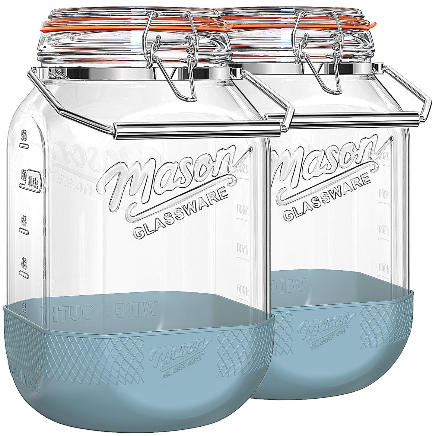 2 Pack Square 1 Gallon Glass Jar with Airtight Lid, Large Mason Jars Wide Mouth 128 Oz with Scale Marks & Handle, Glass Storage Containers with Anti-slip Base for Kitchen, Pantry, Laundry Room, Flour