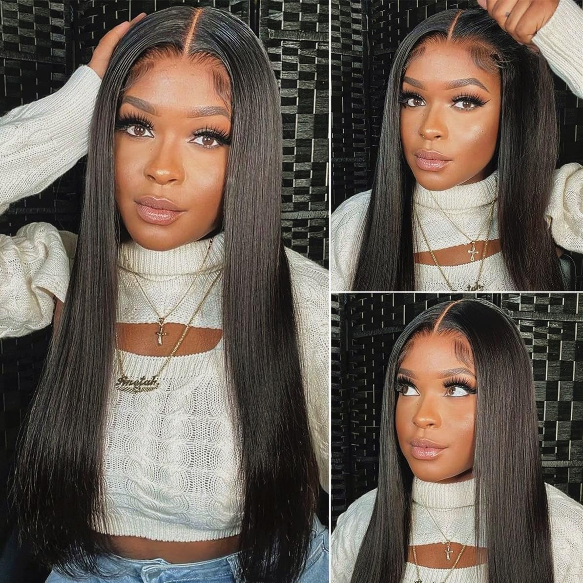 ESIWONHAIR Straight Glueless Wig Human Hair Pre-Plucked Pre Cut Lace Front Wigs for Black Women Brazilian Virgin HD Wear and Go 4x4 Lace Closure Wigs with Baby Hair (18Inch, Natural Color)