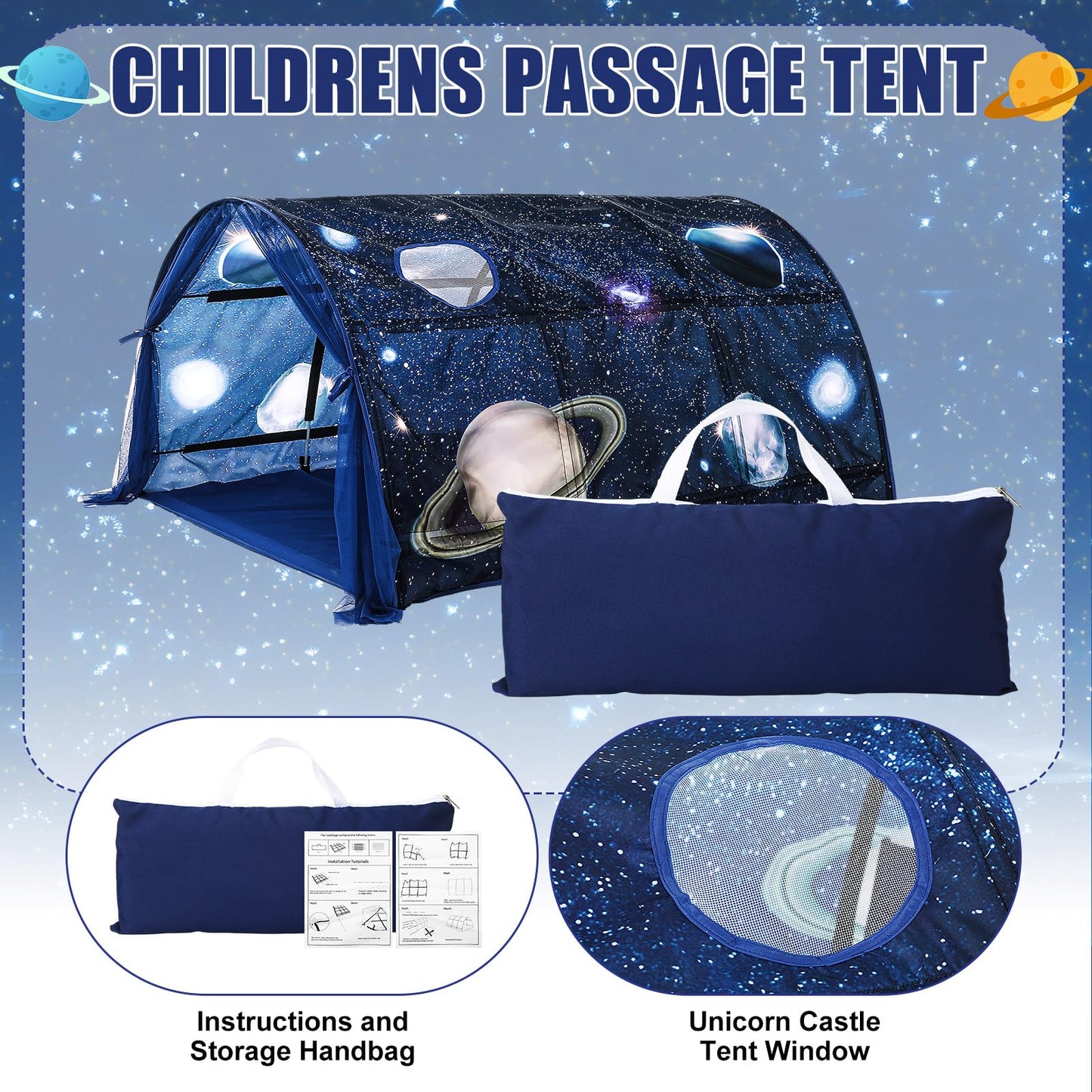 Wowangce Galaxy Bed Tent for Kids Large Kids Twin Tent Toddler Play Bed with Carry Bag Foldable for Girls Boys Bedroom Indoor Games