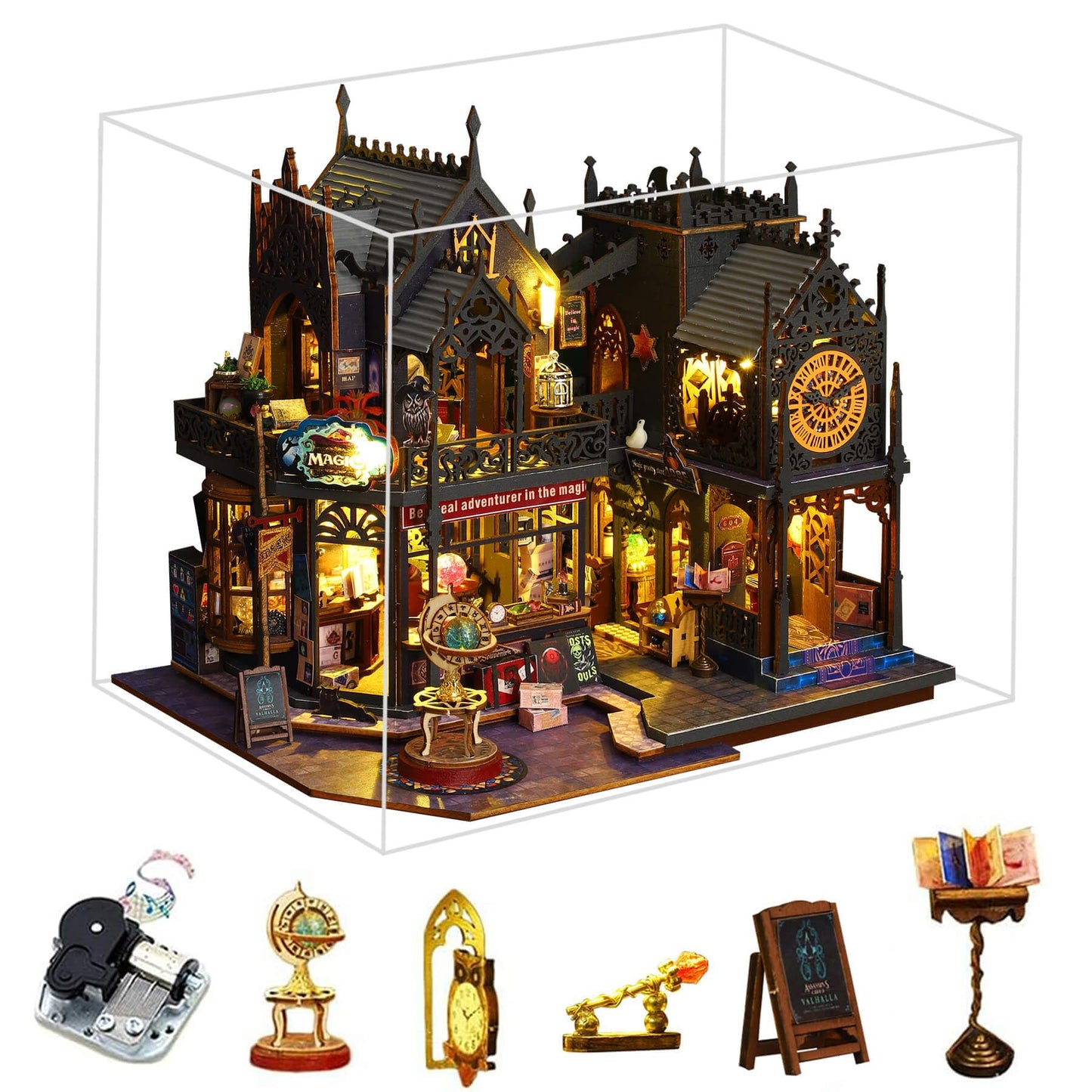 Fifijoy DIY Miniature Dollhouse Kit, Holo Magic City DIY Miniature House kit Wooden Dollhouse Kit, DIY Mini House kit for Adults to Build