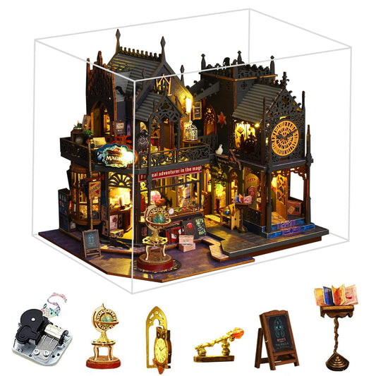 Fifijoy DIY Miniature Dollhouse Kit, Holo Magic City DIY Miniature House kit Wooden Dollhouse Kit, DIY Mini House kit for Adults to Build