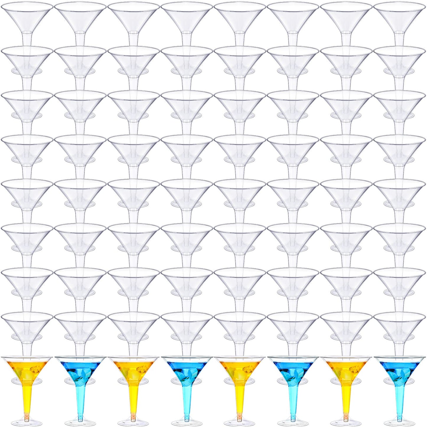 Zopeal 74 Pcs Plastic Martini Glasses 8 oz Clear Disposable Cocktail Dessert Parfait Glasses Stackable Stemmed Plastic Martini Cup for Wedding Party Bowl Wine Champagne Ice Cream Outdoor Picnic