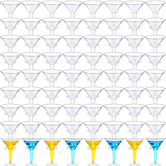 Zopeal 74 Pcs Plastic Martini Glasses 8 oz Clear Disposable Cocktail Dessert Parfait Glasses Stackable Stemmed Plastic Martini Cup for Wedding Party Bowl Wine Champagne Ice Cream Outdoor Picnic