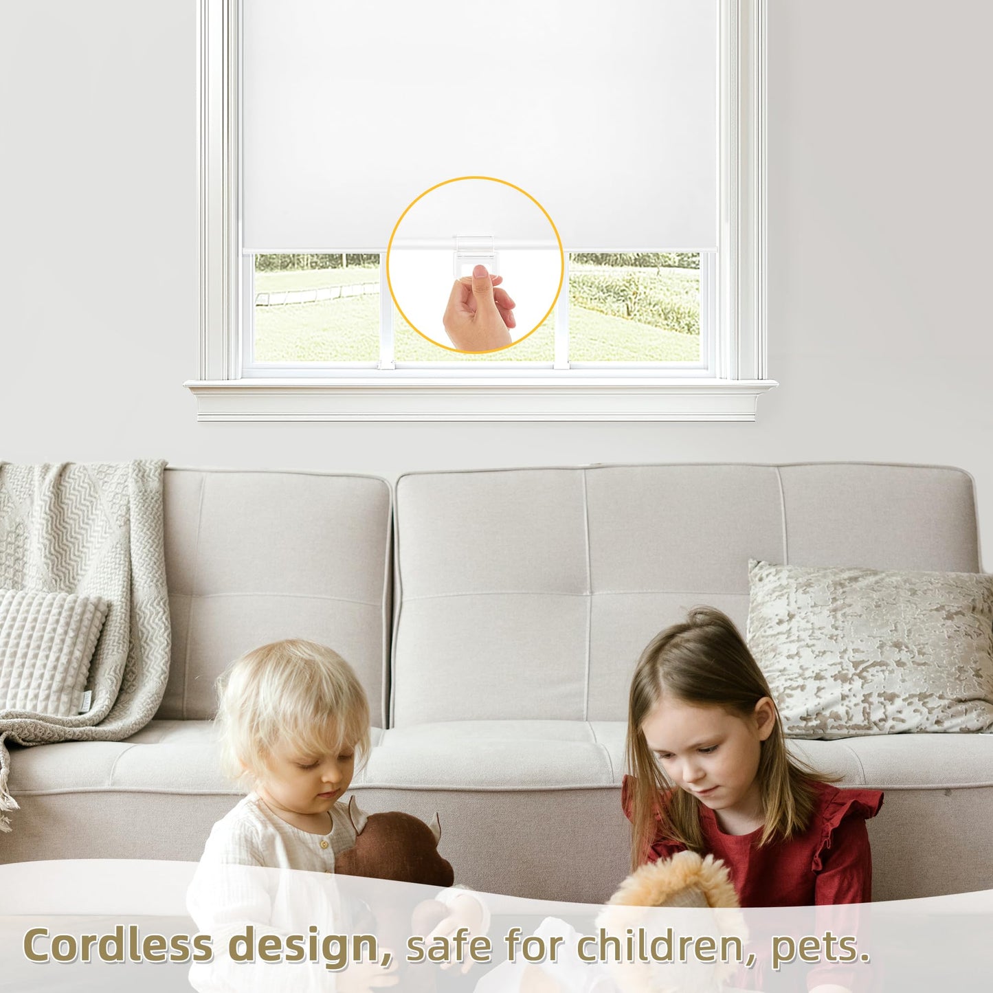 ChrisDowa Cordless Blackout Roller Shades for Windows, Thermal Insulated UV Protection Pull Down Shades, Total Blackout Window Blinds for Home, Office, Bedroom, Door (30" W x 72" H, White)