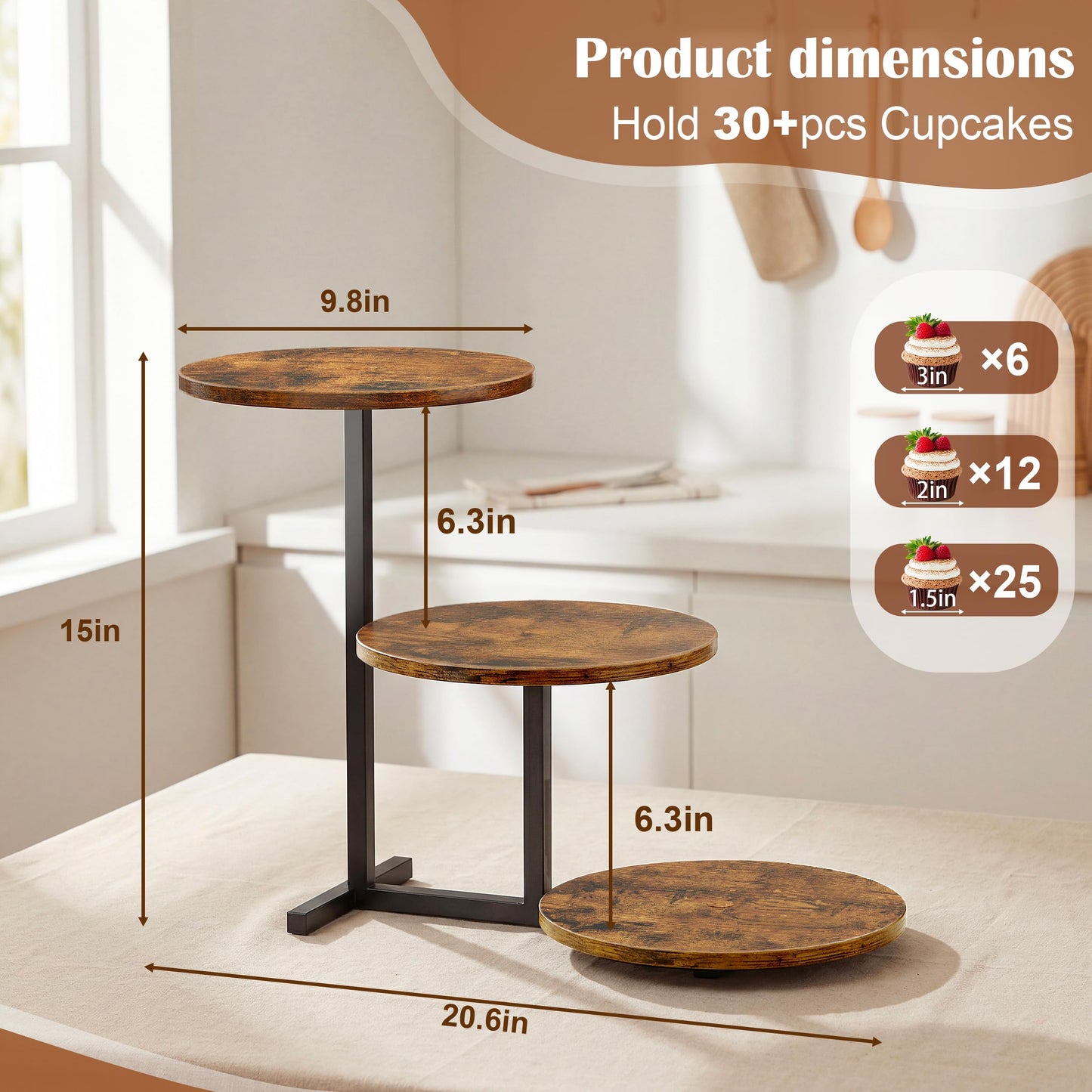 Emfogo 3 Tier Cupcake Stand for 50 Cupcakes, Wooden Cup Cake Tiered Tray Stands, Wood Desert Tier Stands for Dessert Table Display Set for Party Afternoon Tea Baby Shower Wedding Birthday (2 Pack)