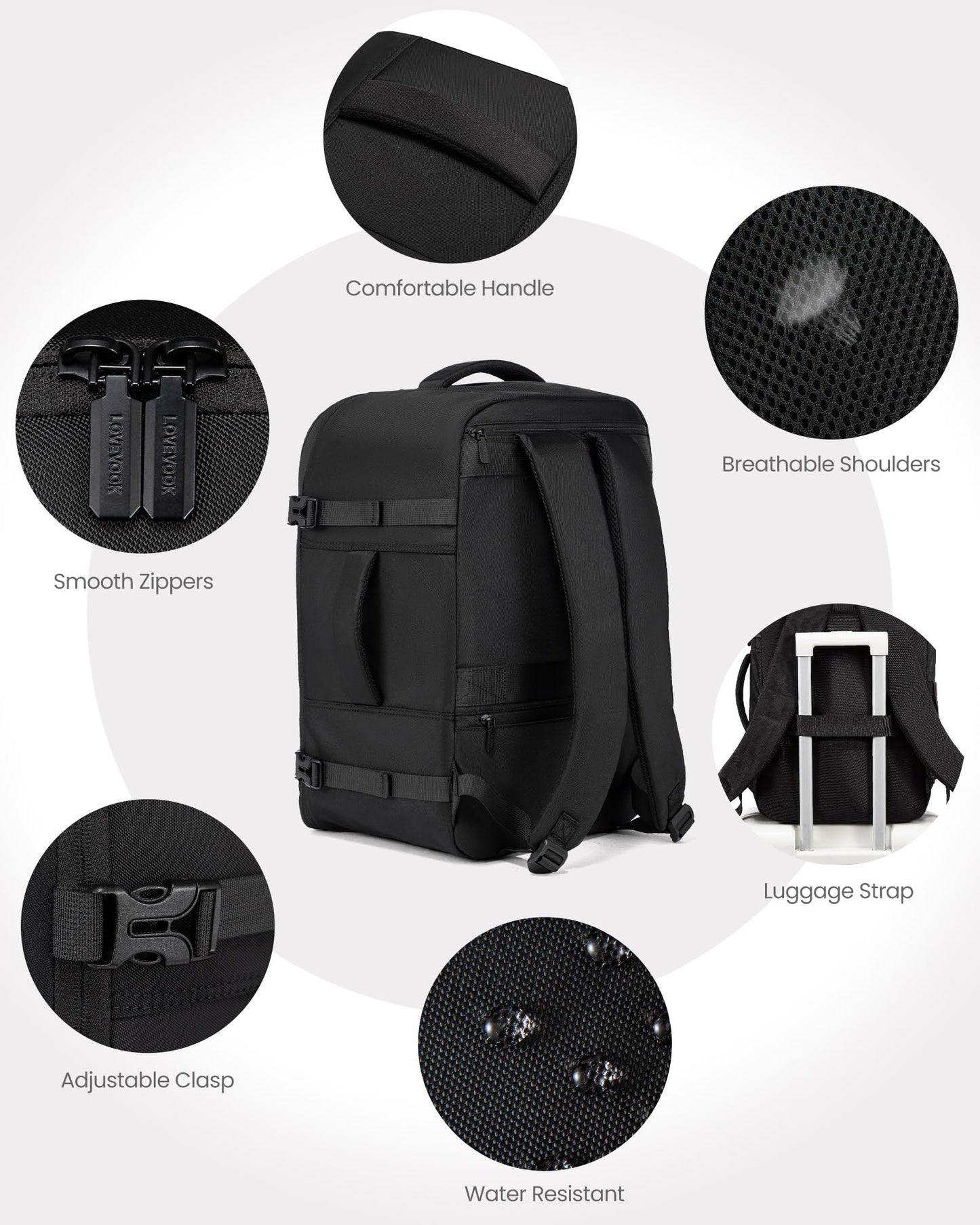 LOVEVOOK Travel Backpack for Men Women, 40L Carry on Backpack Flight Approved with 3 Packing Cubes, Extra Large Personal Item Bag Fits 17.3 inch Laptop for Airplanes, Water Resistant Daypack, Black