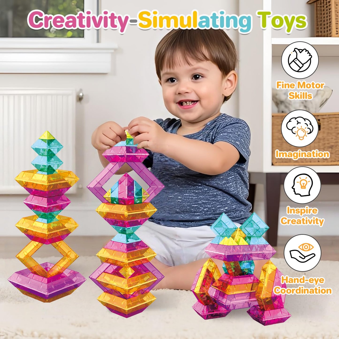 TEANXU 48 Pieces Building Blocks Set for Preschool Learning Activities STEM Toys for 3 4 5 6 Years Old Kids Educational Gift for Boys Girls