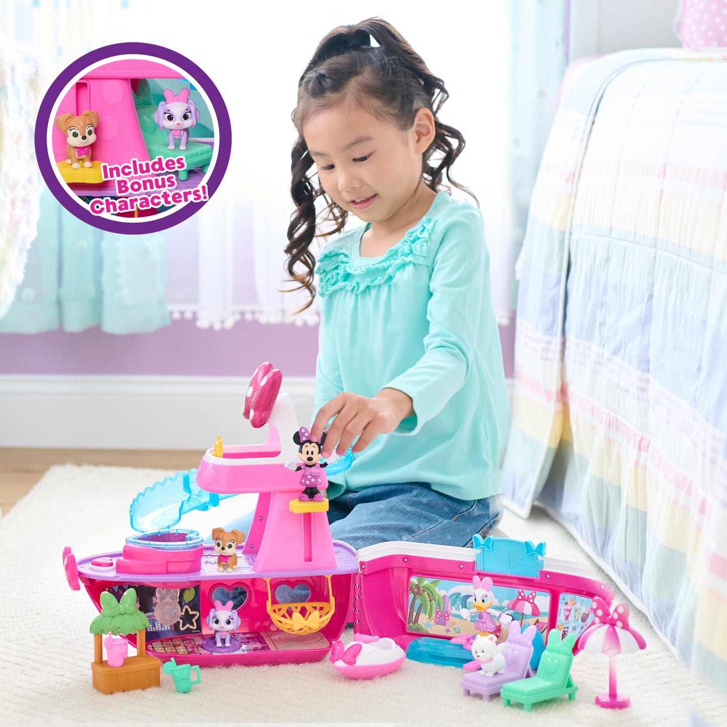 Disney Junior Minnie Mouse Bowdazzling Yacht Playset, Officially Licensed Kids Toys for Ages 3 Up, Gifts and Presents