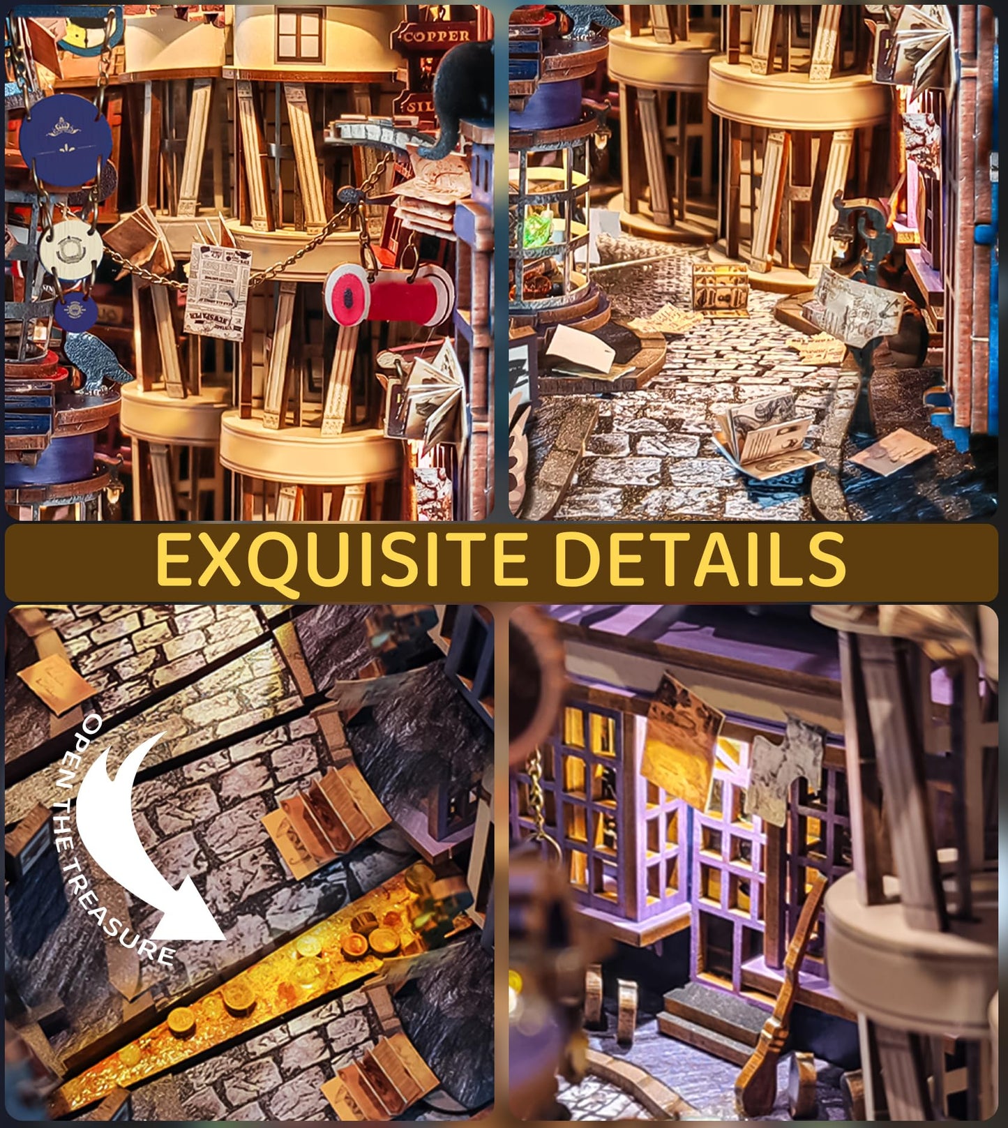 Spilay Book Nook Kits for Adults, Magic DIY Miniature House Kit with LED Light, 3D Wooden Puzzle Mini House Building kit for Bookshelf Decor, Desk Decor, Gift for Readers, Teens & Adults
