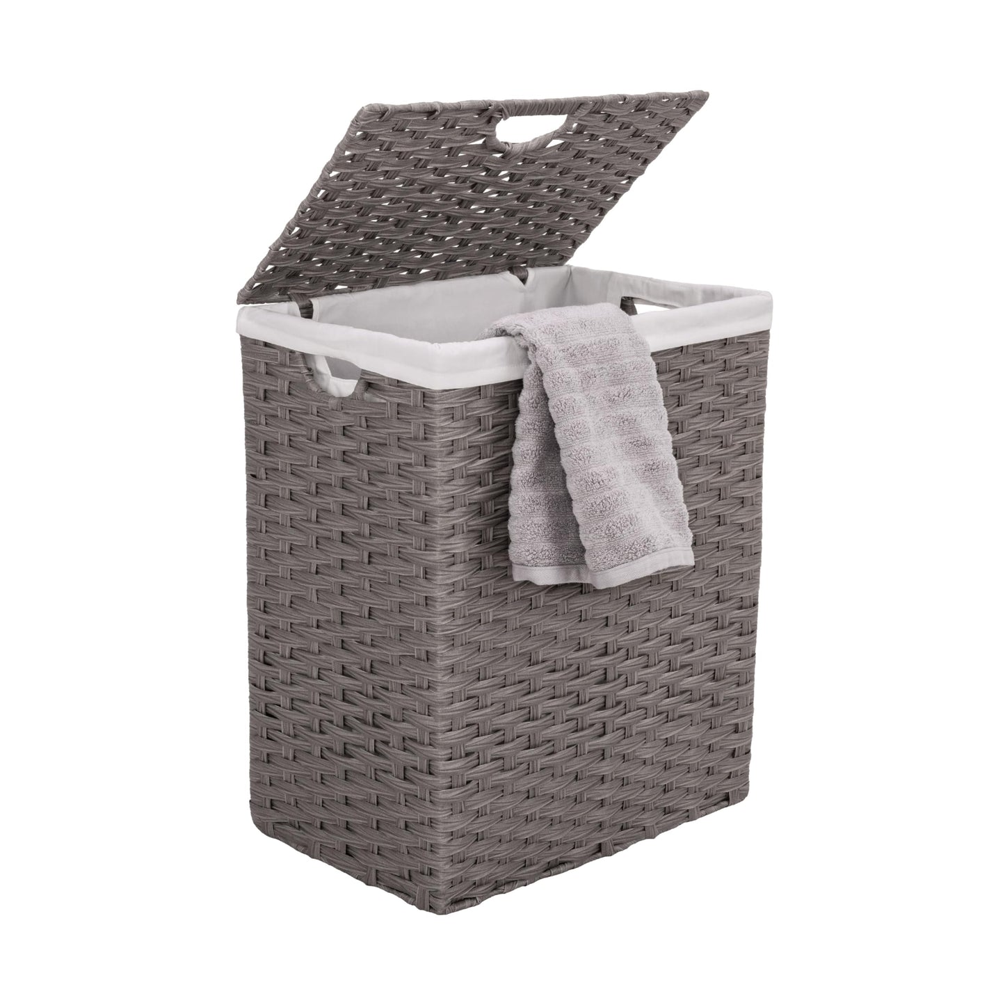 Seville Classics Premium Handwoven Portable Laundry Bin Basket with Carrying Handles, Household Storage for Clothes, Linens, Sheets, Gray, Rectangular Hamper