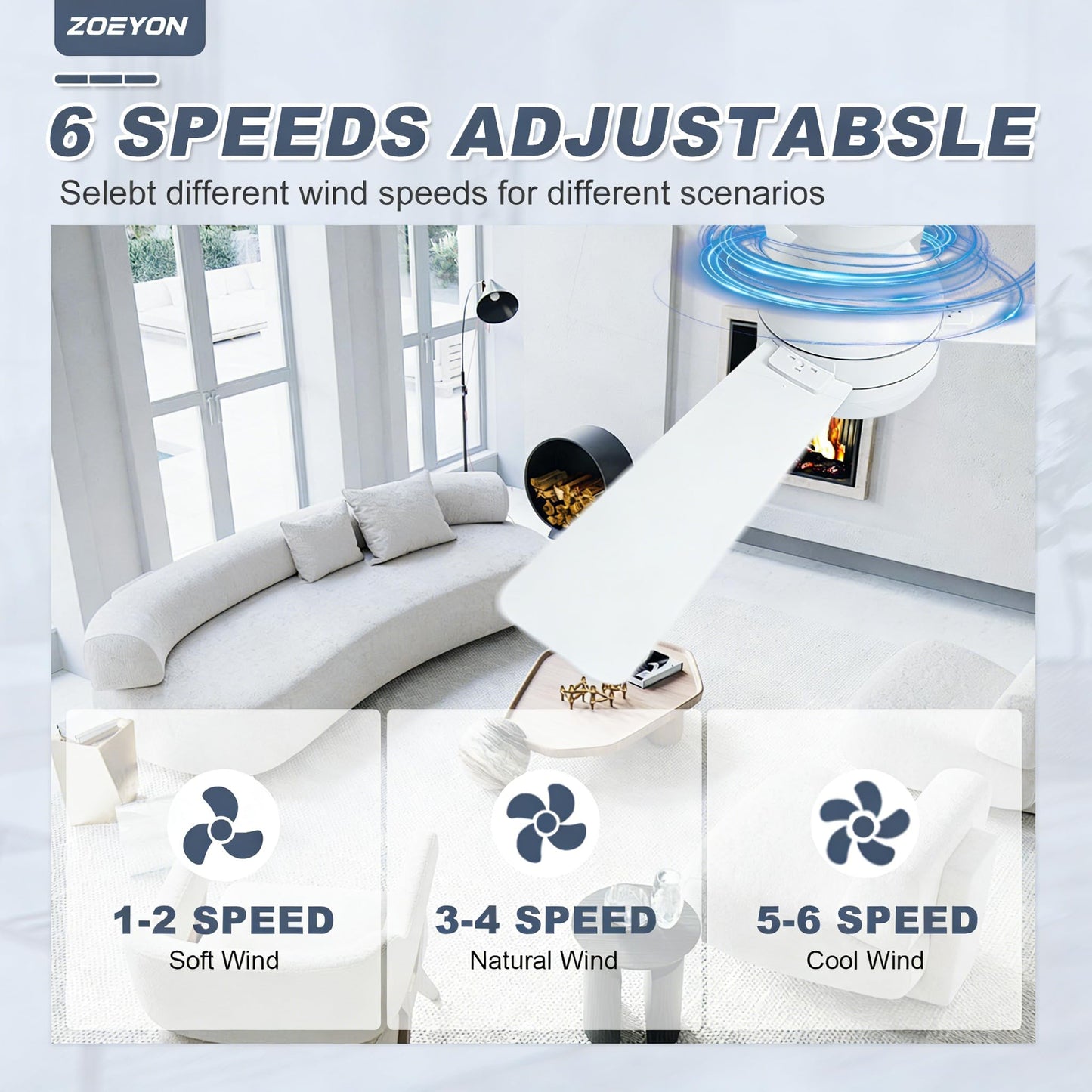 ZOEYON Ceiling Fans with Lights - 42 Inch Low Profile Ceiling Fan with Light and Remote Control, Reversible, 3CCT Dimmable, Noiseless, White Small Flush Mount Ceiling Fan for Bedroom Indoor/Outdoor