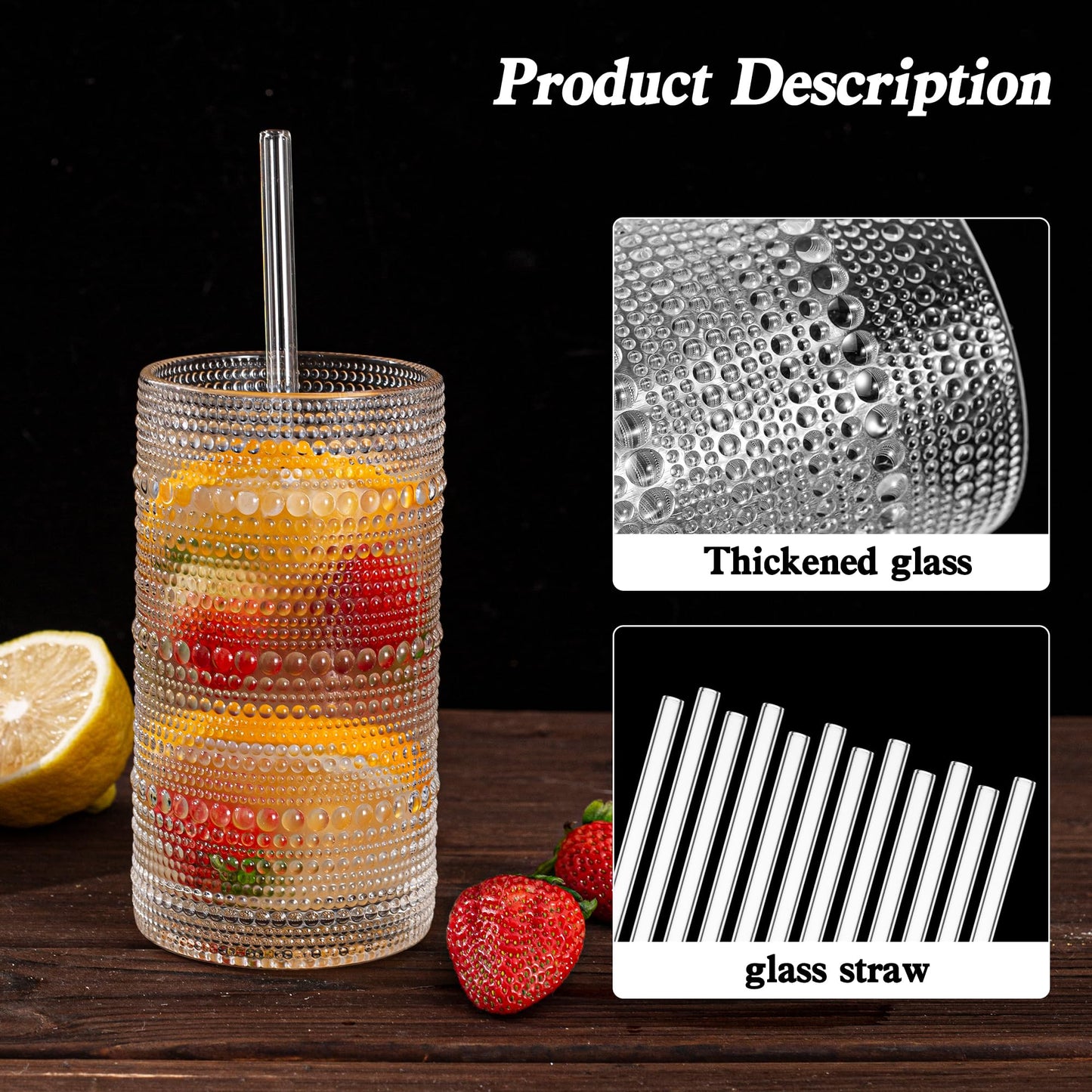 Dingerjar Upgraded Large Capacity 16 oz/480 ml Hobnail Glasses Drinking Set of 12 - Heavy Vintage Glassware
