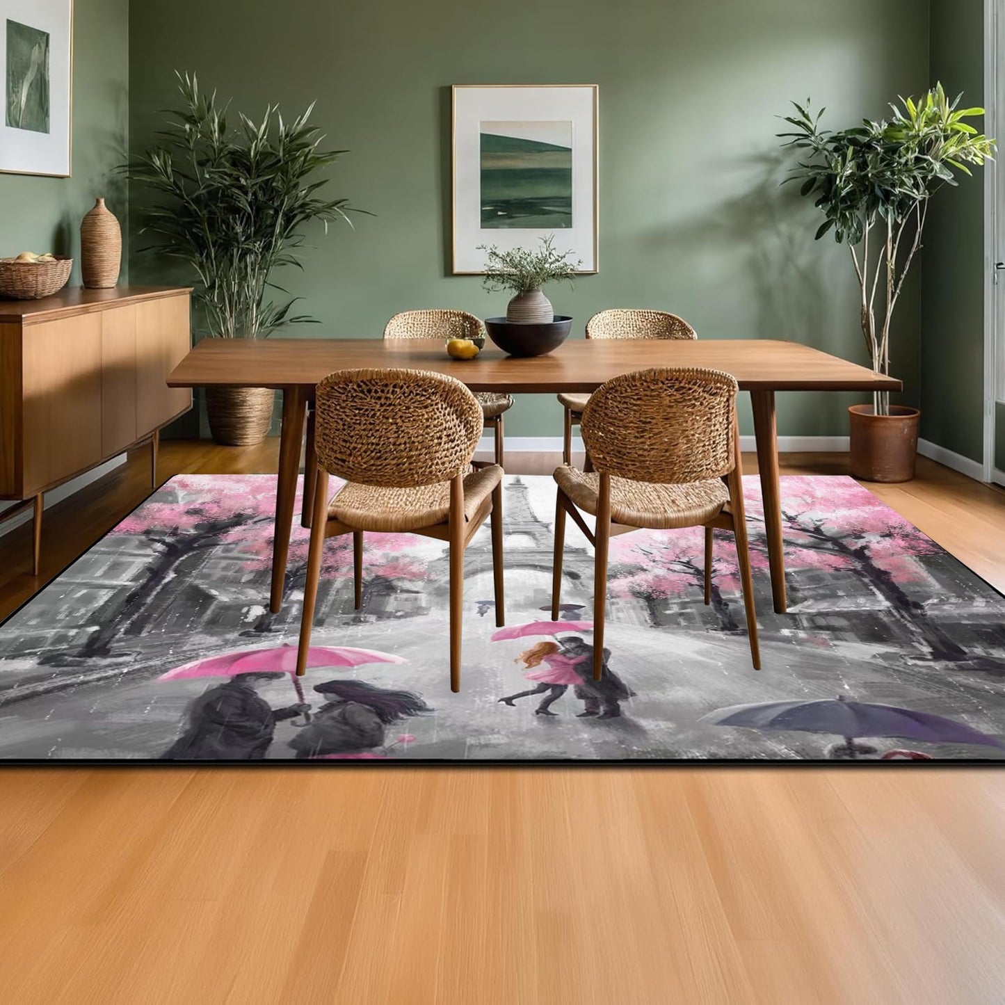 EDGZKO Paris Rugs for Girl Bedroom: 5x7 Feet Pink Gray Eiffel Tower Area Rug for Living Room Home Kitchen Hallway Paris Themed Carpet Indoor Floor Mat for Teens Girls Women