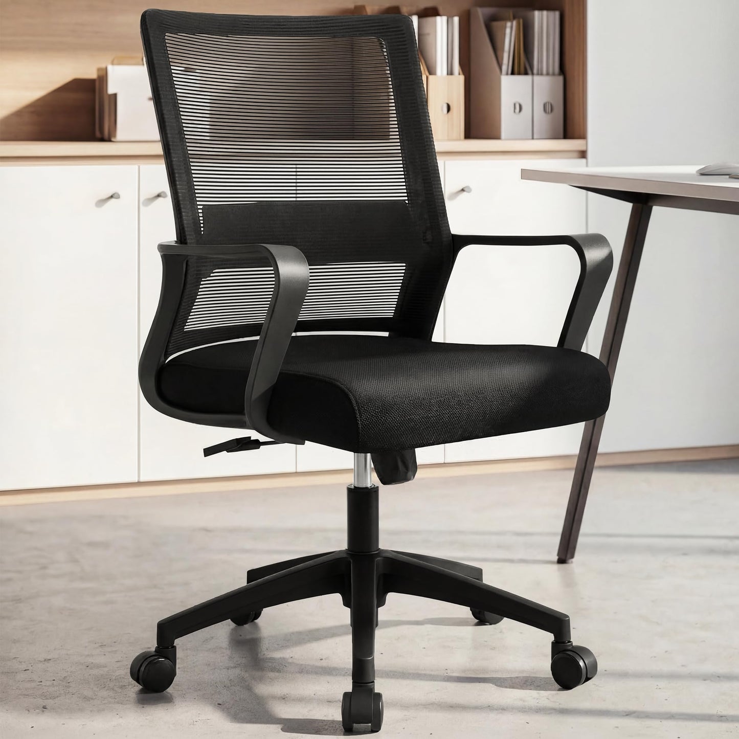 NEO CHAIR Office Desk Chair Gaming Computer Chair Ergonomic Mesh Mid Back with Rolling Wheels Lumbar Support Comfy Swivel Adjustable for Home (Black)