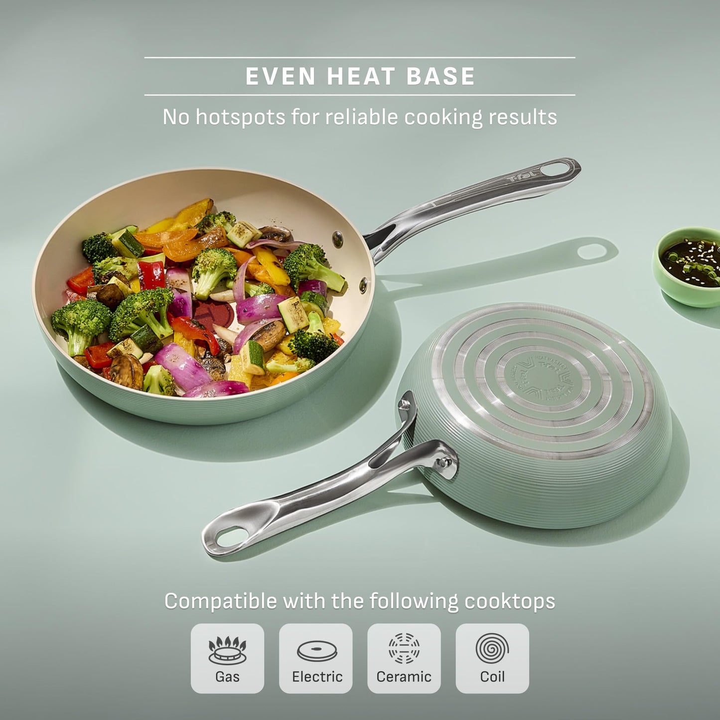 T-Fal Inspire Ceramic Frying Pans Nonstick 10.5 Inch Skillet with Lid, Oven Safe to 500°F, Cookware Stainless Steel Handle, Mint Green