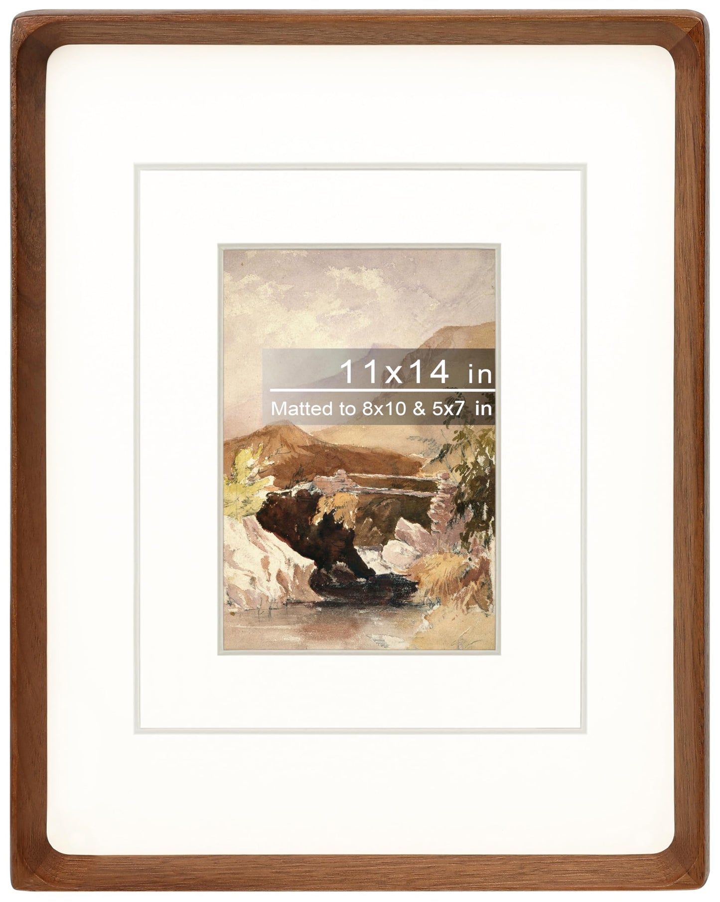 Gdfmsc 11x14 Picture Frame with Mat for 5x7/8x10, Natural Walnut Wood Handcrafted Rounded Corner with Real Glass, Vertical or Horizontal Display Photo Gallery Wall Mounting Frame