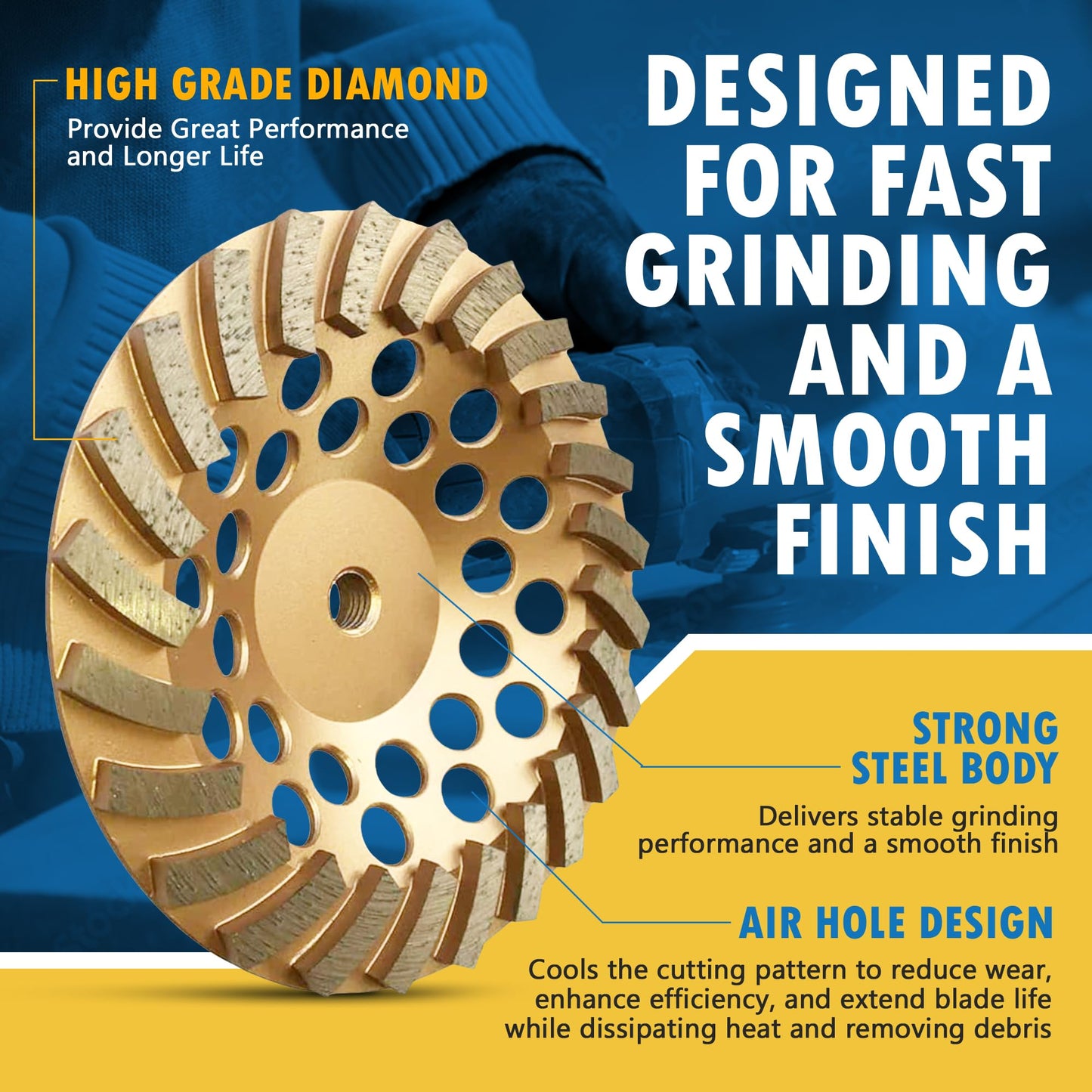 5" Diamond Grinding Wheels for Concrete or Masonry, 18 Turbo Segments, #30/40 Grit, Medium Bond, 5/8"-11 Arbor