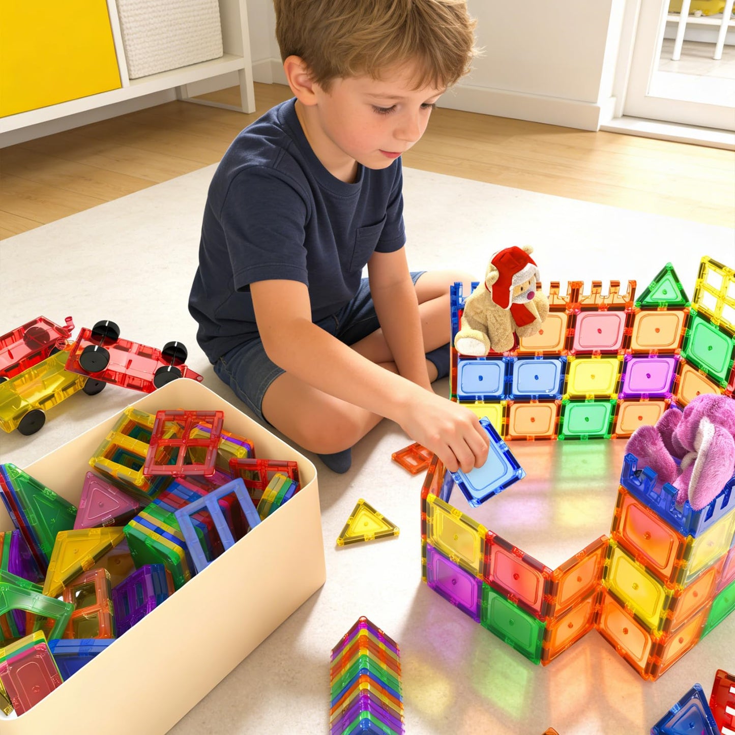 60 PCS Magnetic Building Tiles Kids Toys STEM Magnetic Blocks Sensory Toys Kids Games Magnet Building Toys for Boys and Girls Aged 3+, Kids Brain Development Preschool Kindergarten Toddler Toys