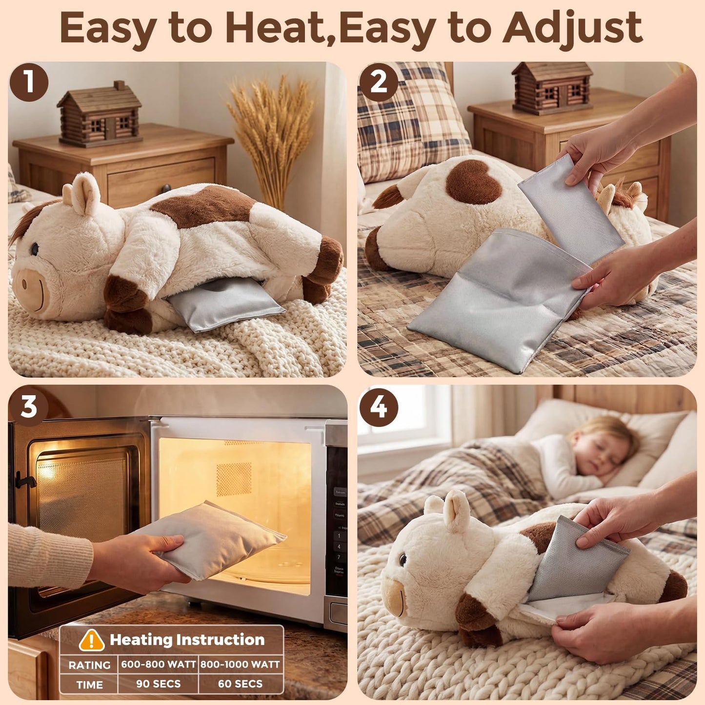 Mewaii Weighted Stuffed Animals with Microwavable Heating Pad - 5lb Adjustable, Heatable & Coolable Cow Plush for Realistic Hug, Removable Inner Pad, Perfect Plush Gift for Kids, Adults (23 Inch)