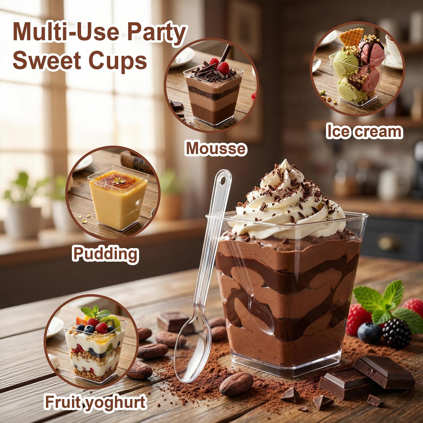 WELLIFE 380 Pack Disposable Dessert Cups with Lids and Spoons 5 oz Mini Plastic Parfait Cups Assortment for DIY Mousse, Pudding, Tiramisu, Home Baking, Birthday Parties & Baby Showers