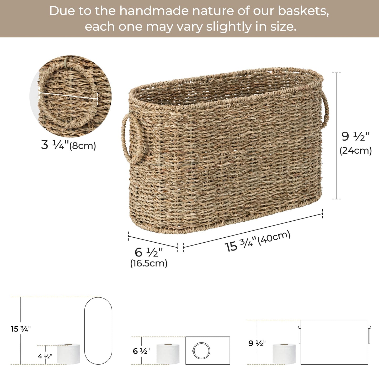 StorageWorks Toilet Paper Storage, Toilet Paper Storage Holder for 6 Regular Rolls, Wicker Basket for Bathroom, Natural Seagrass