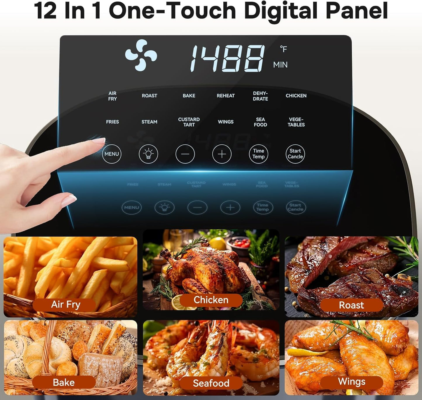 Simple Deluxe 12-in-1 Air Fryer 6.34 Qt, Digital Preset Airfryer with Visible Window, Nonstick and Dishwasher-Safe Basket, Air Fry, Roast, Bake, Dehydrate, Fries, 1700W, Gary