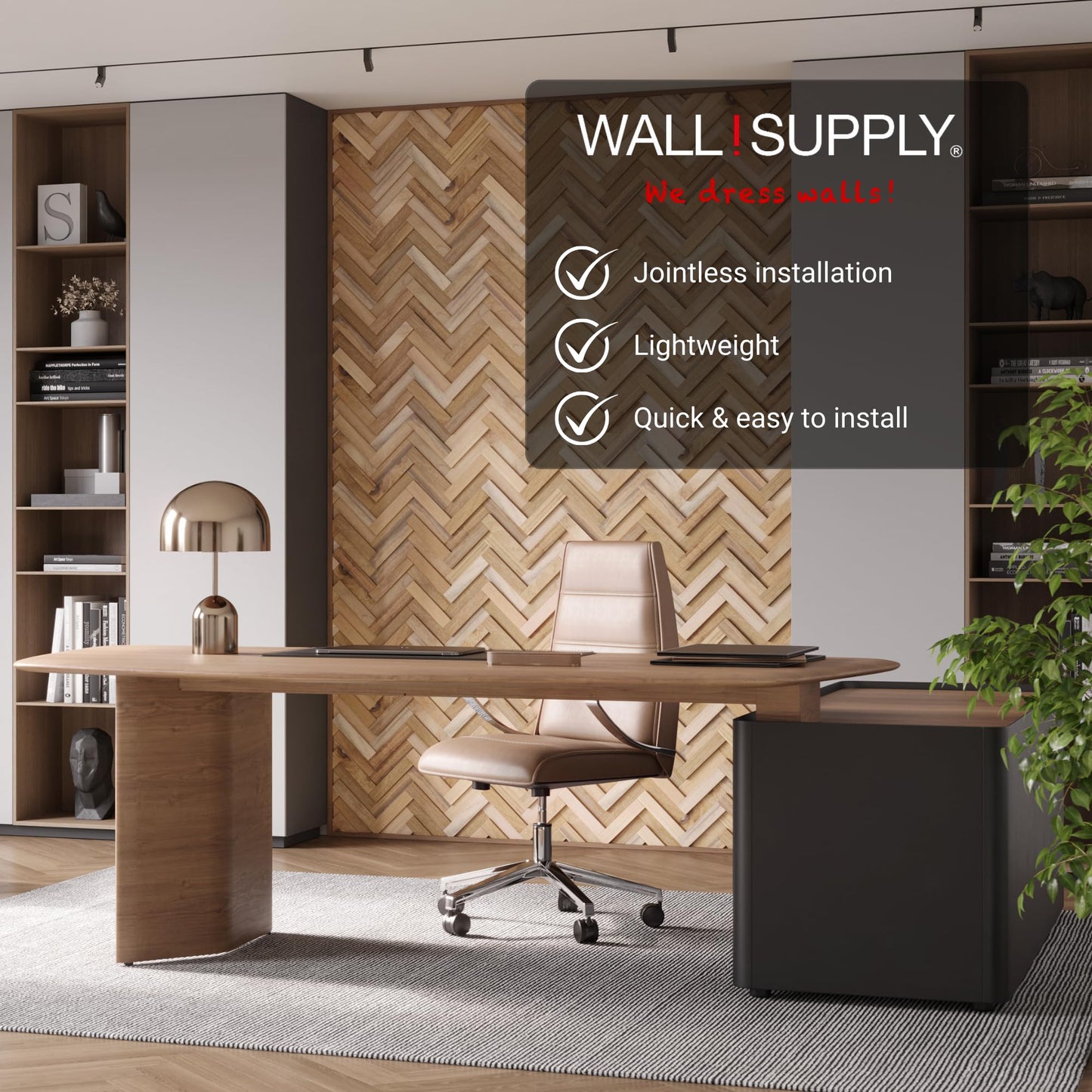 Wall!Supply 3D Wall Panels – Reclaimed Herringbone Asian Teak Wood – Home Decor Wallpaper Alternative for Living Room, Bedroom & Office – Easy DIY Installation – 16 Pack, Covers 11.63 Sq Ft
