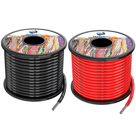 10 awg 5.2mm² Silicone Electrical Wire Cables 50 Feet [25ft Black and 25ft Red] 10 Gauge 600V Soft and Flexible Hook Up Oxygen Free Stranded Tinned Copper Wire Model Battery Cable