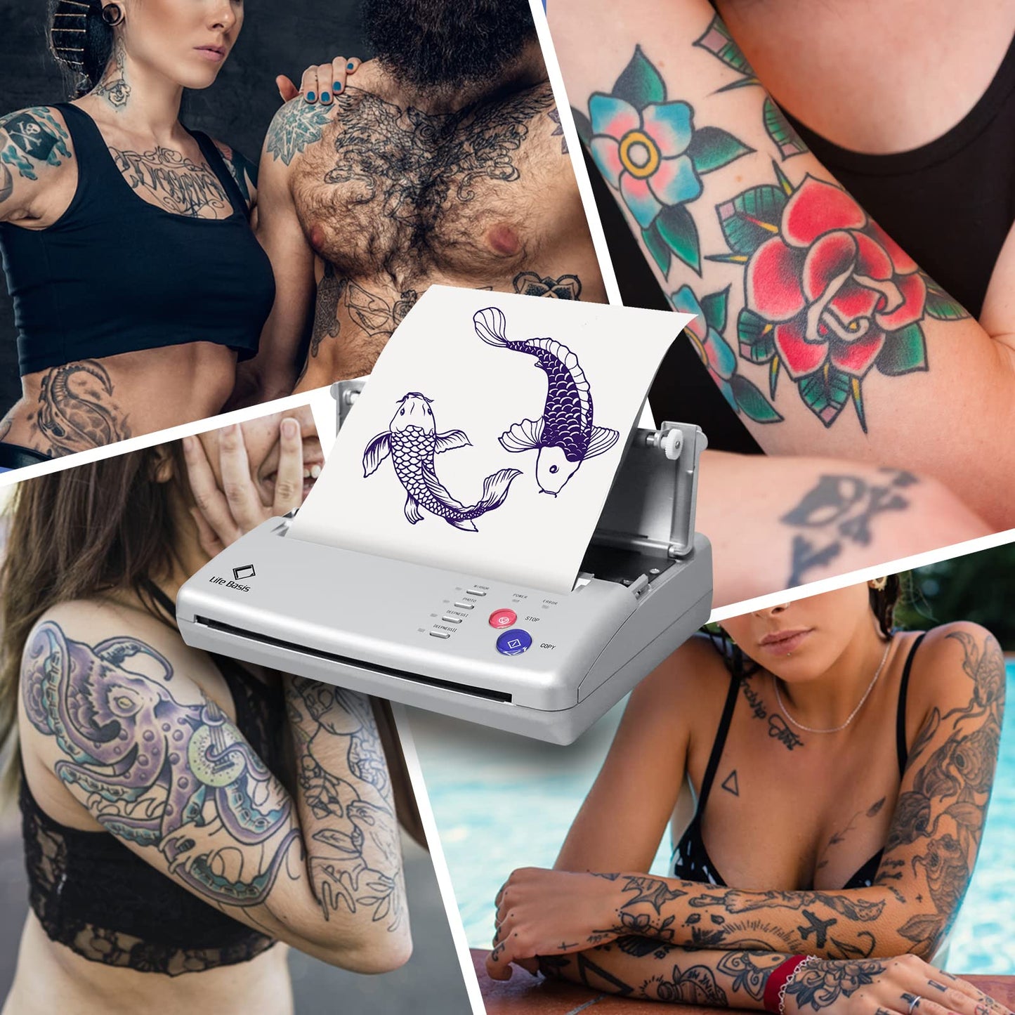 LifeBasis Tattoo Transfer Stencil Machine Professional Thermal Tattoo Stencil Printer with Tattoo Transfer Paper 20 Sheets Tattoo Printer Kit for Men