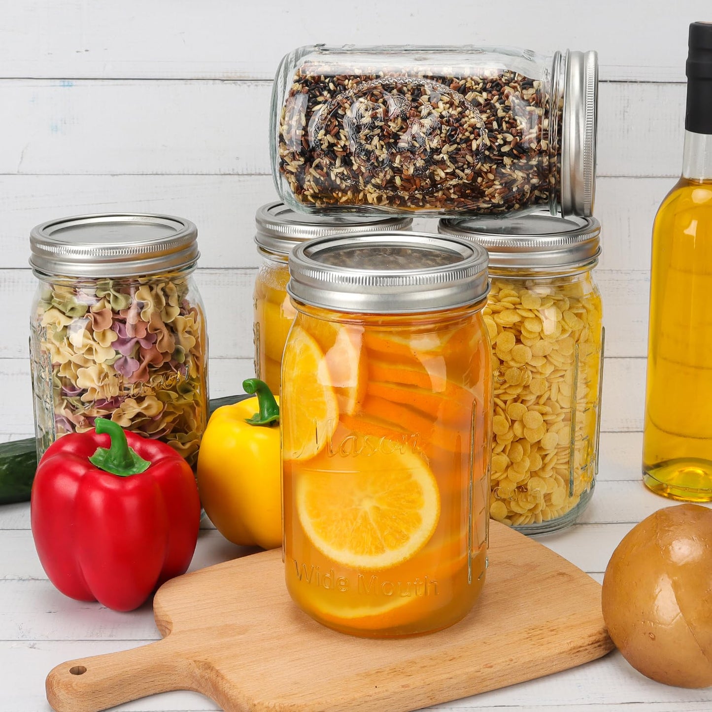 CycleMore Wide Mouth Mason Jars 32 oz, 12 Pack Large Glass Mason Jar with Metal Airtight Lids and Bands, 1 Quart Canning Jars for Pickling, Fermenting, Food Storage & DIY Projects