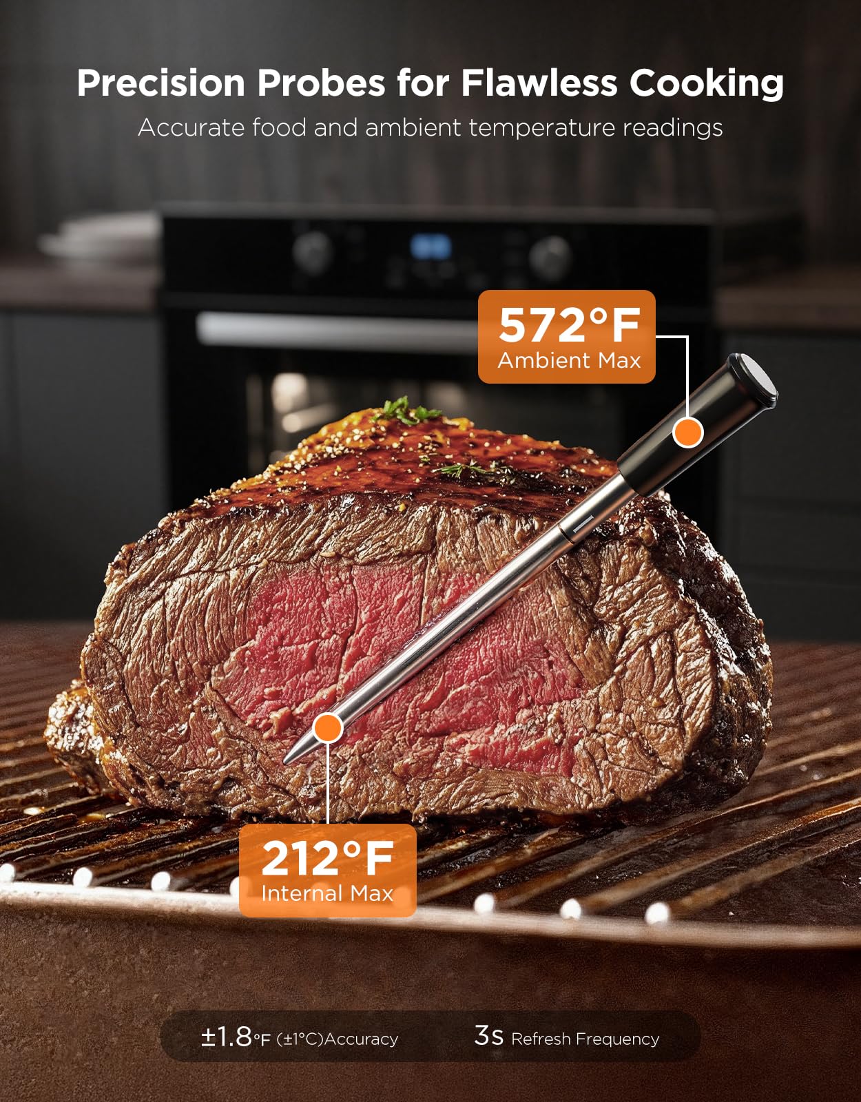 GoveeLife Digital Meat Thermometer Wireless with WiFi Bluetooth, Food Thermometer for Cooking, Long Range Probe Monitoring, Rechargeable Base, APP Alerts Recipes for BBQ, Oven, Grill, Smoker