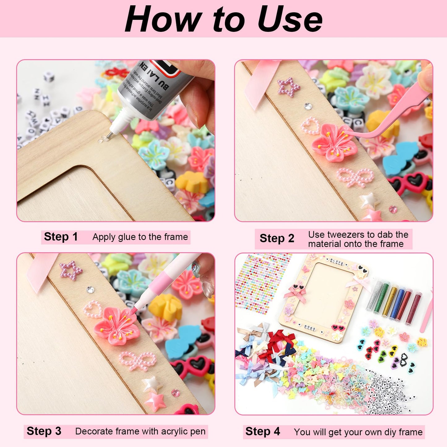 Suncalla DIY Wooden Picture Frames Craft Kit 4 x 6 Inch Wooden Picture Frames with Acrylic Pens Beads Mini Charms Gem Stickers Glitter for Christmas Crafts DIY Birthday Wedding(10 Pcs,Classic)