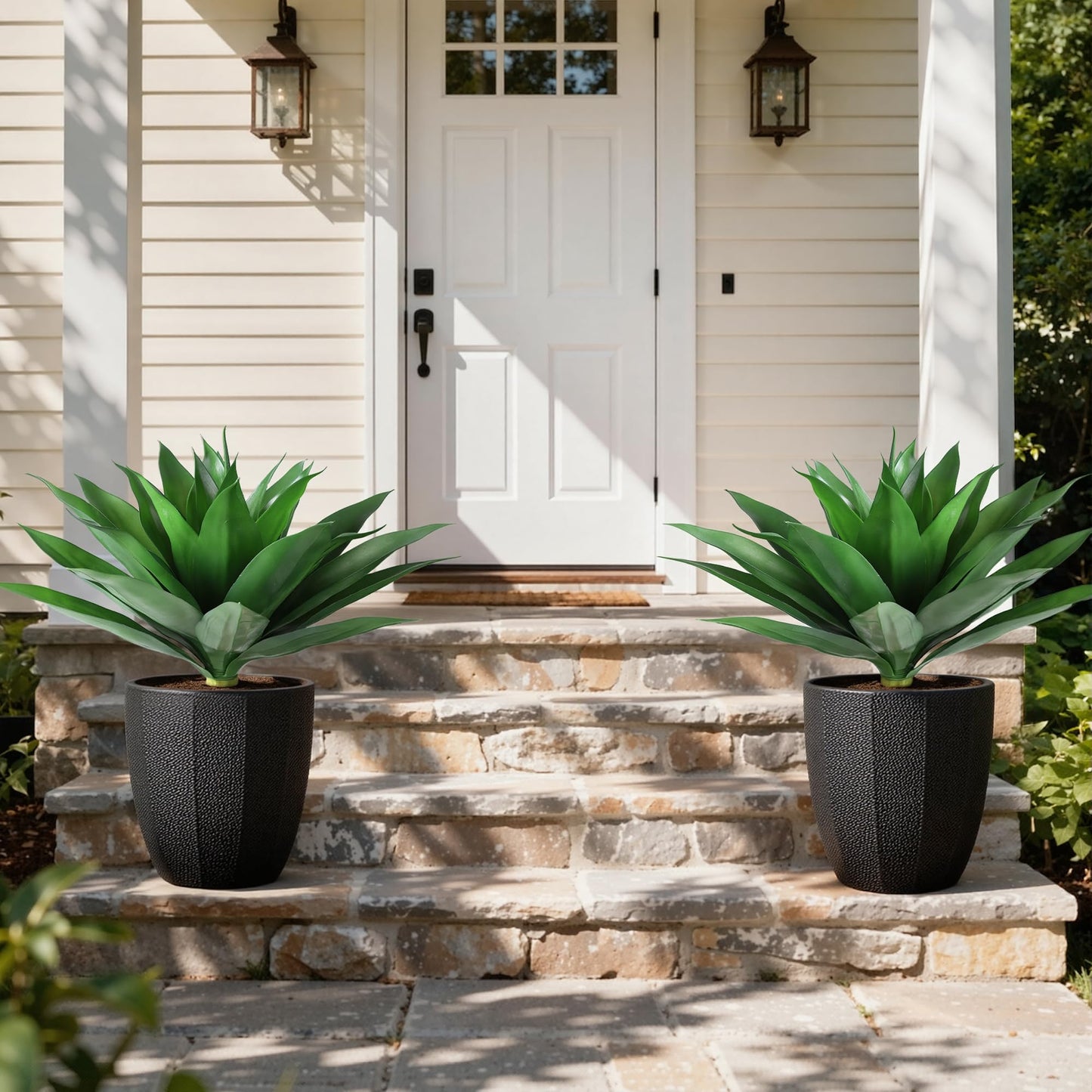 Ivydale Fake Plants, 2 Pcs 28" Agave Artificial Plants Outdoor UV Resistant Faux Outdoor Plants, Large Artificial Plants Outdoor Realistic Greenery for Porch Planter Patio Yard Garden Indoor