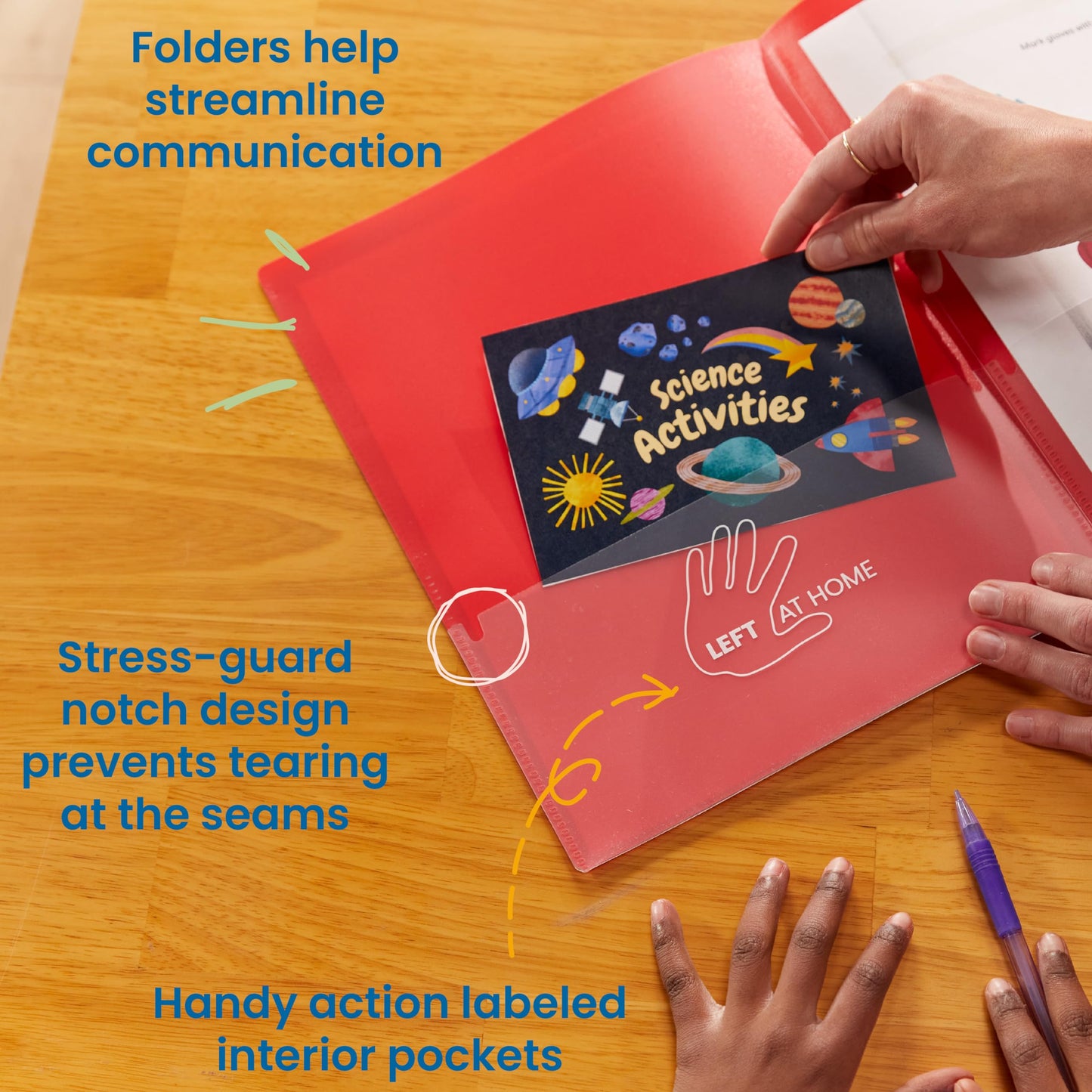 ECR4Kids 2-Pocket Parent-Teacher Classroom Communication Folder, School Supplies, Red, 36-Piece